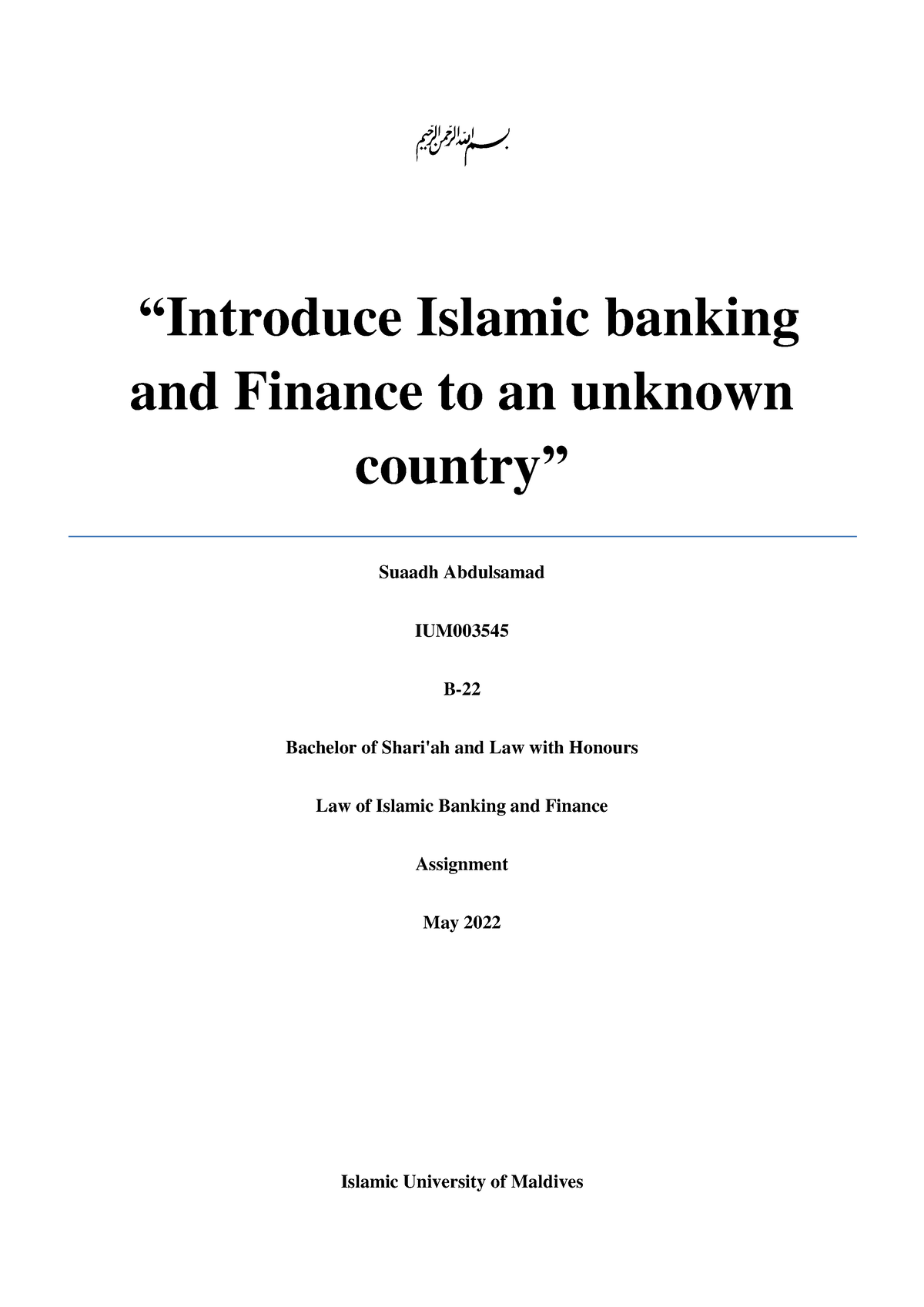 islamic banking assignment