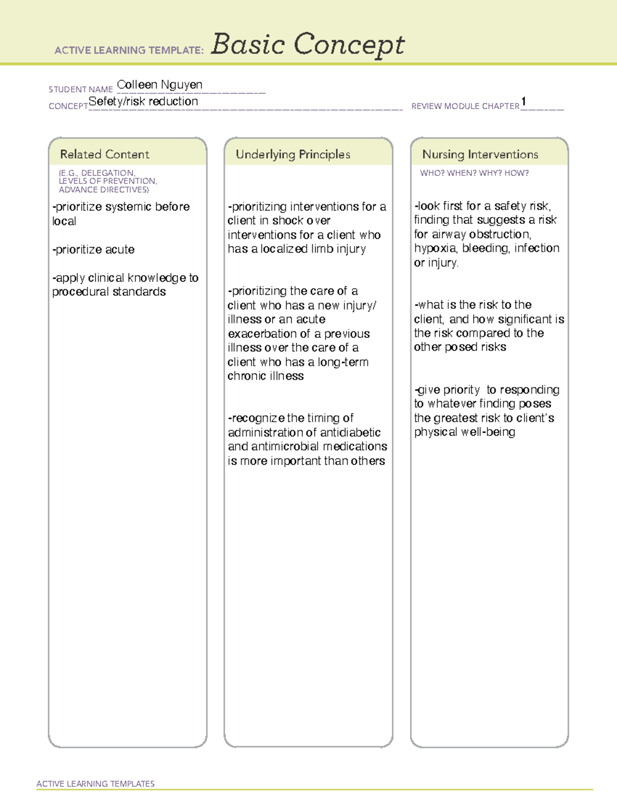 Safety Ch 10 - Concept Map for ATI NUR 356 - ACTIVE LEARNING TEMPLATES ...