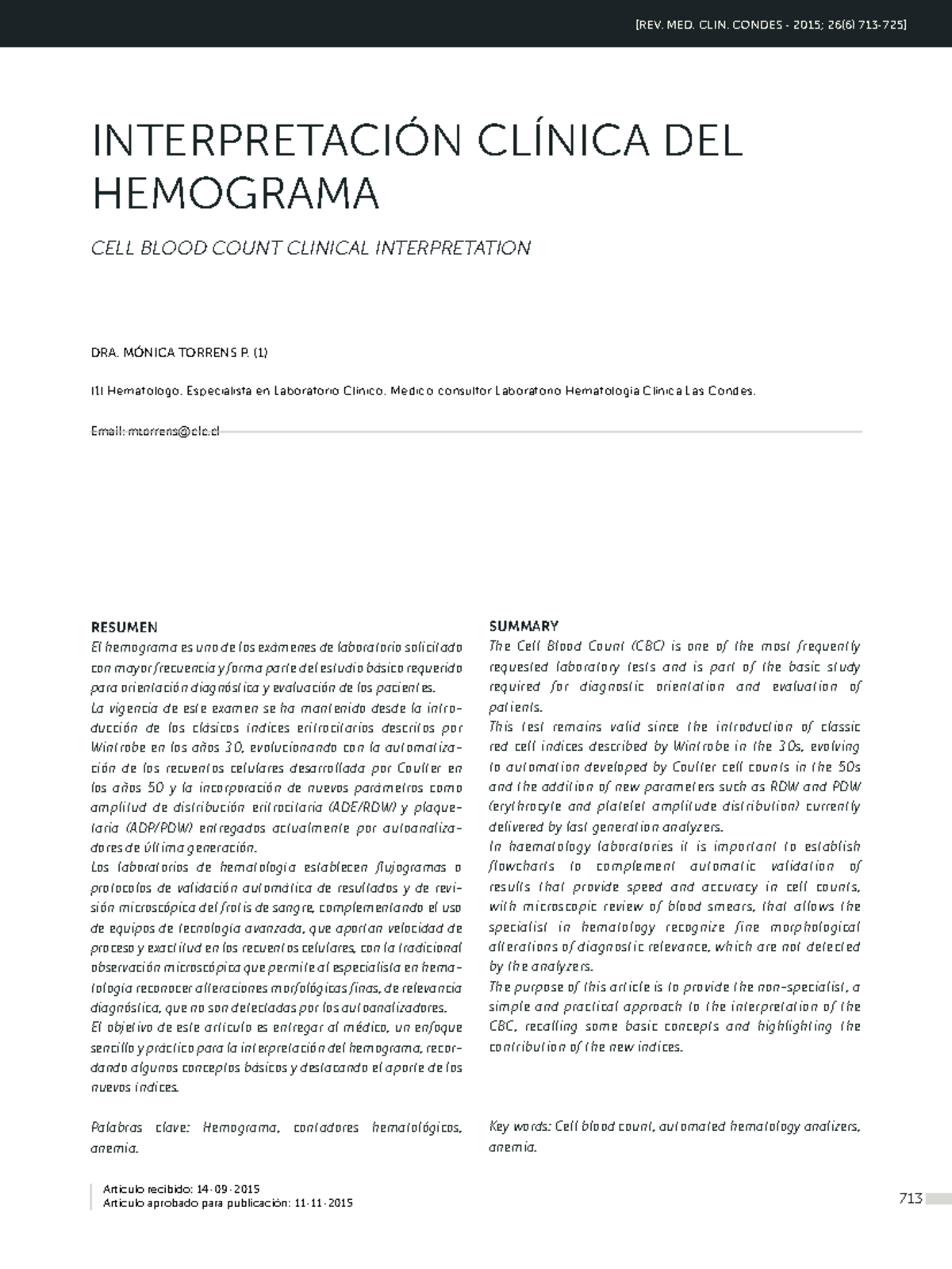 Intepretacion hemograms - 713 RESUMEN El hemograma es uno de los ...