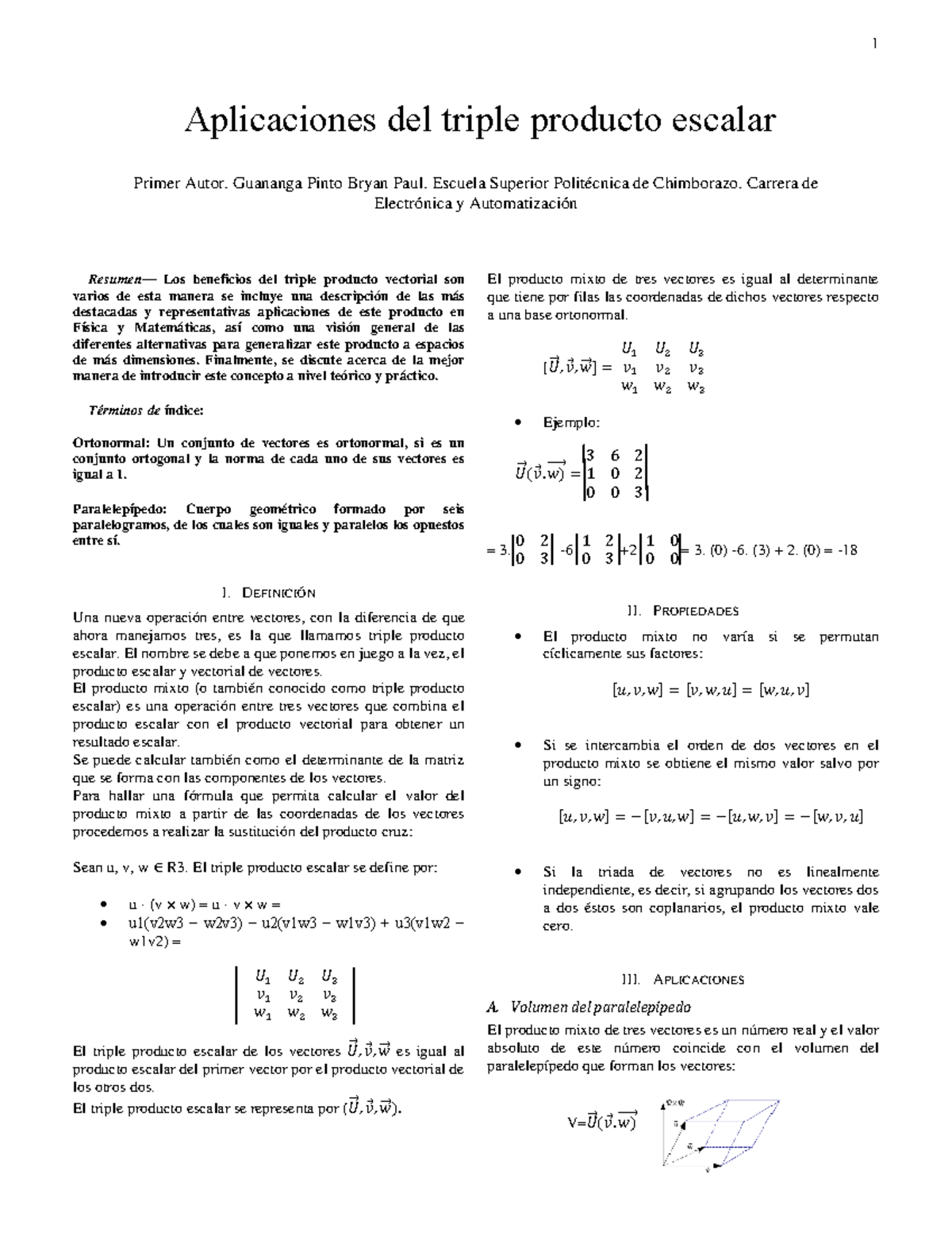 Aplicaciones Del Triple Producto Escalar Bryan Guananga - 1 Resumen ...