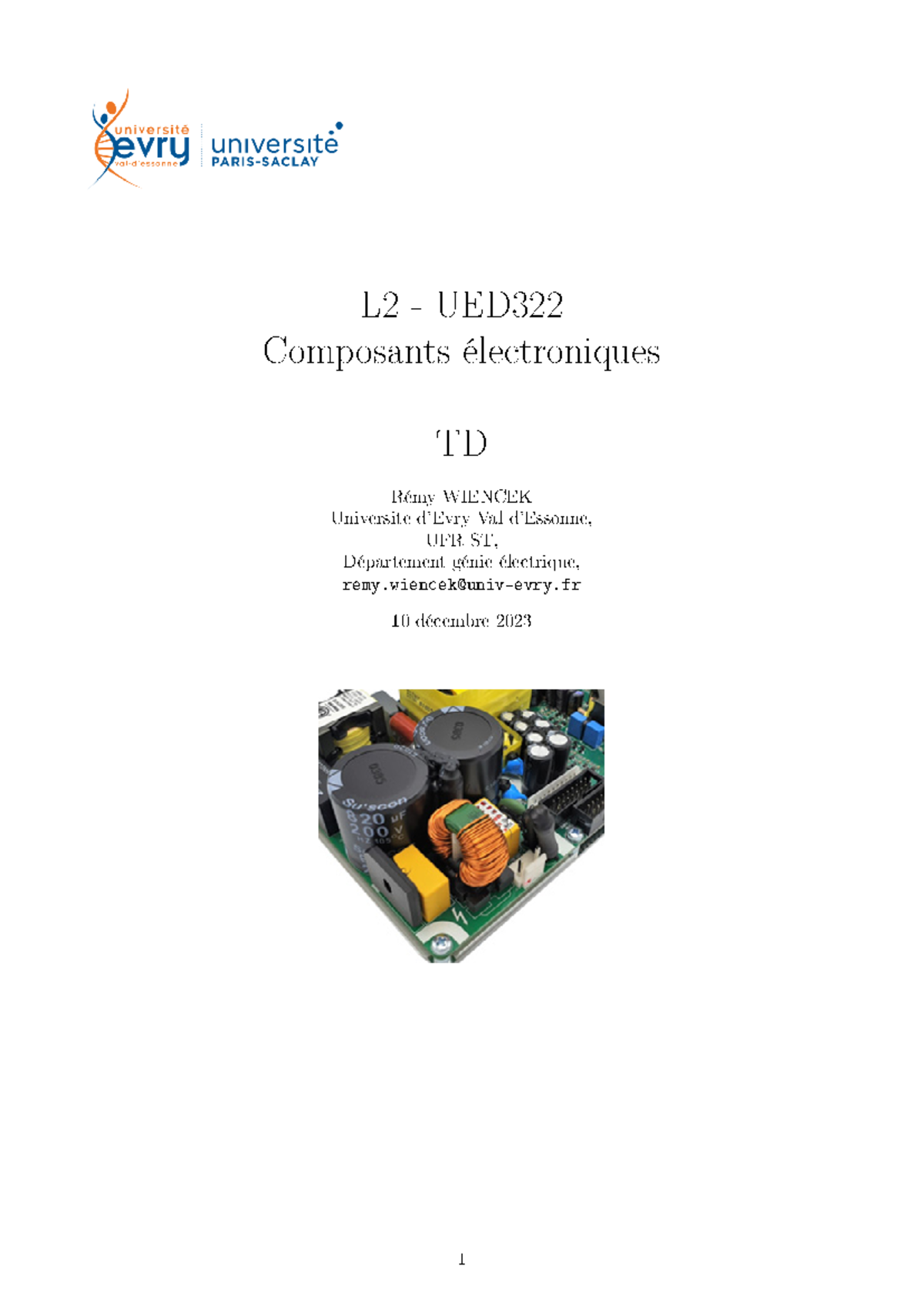 TD UED322 2023 - TD Elec - L2 - UED Composants électroniques TD Rémy ...