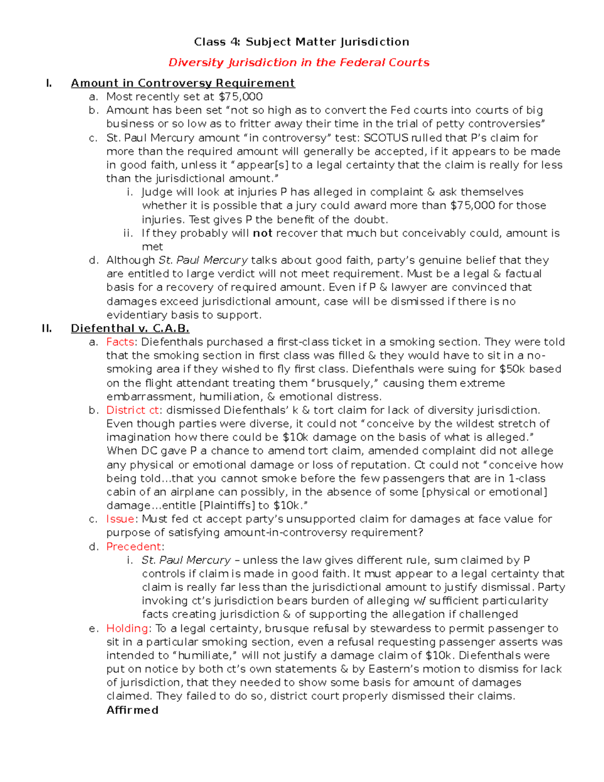 Class 4 Subject Matter Jurisdiction Class 4 Subject Matter 