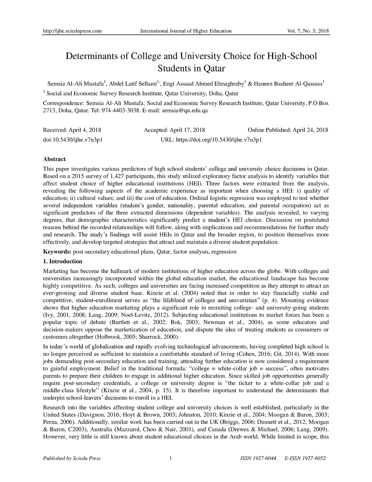 Determinants of College and University Choice for High-School - Tel ...