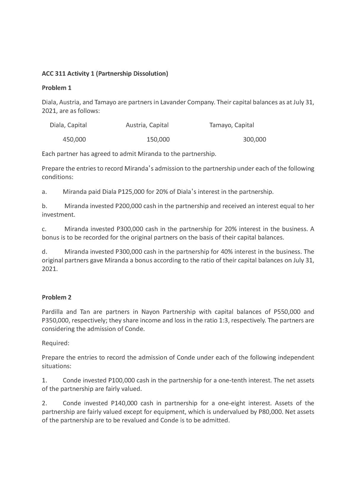 ACC-311-Activity-1 - Practice Problem For PArtnership - ACC 311 ...