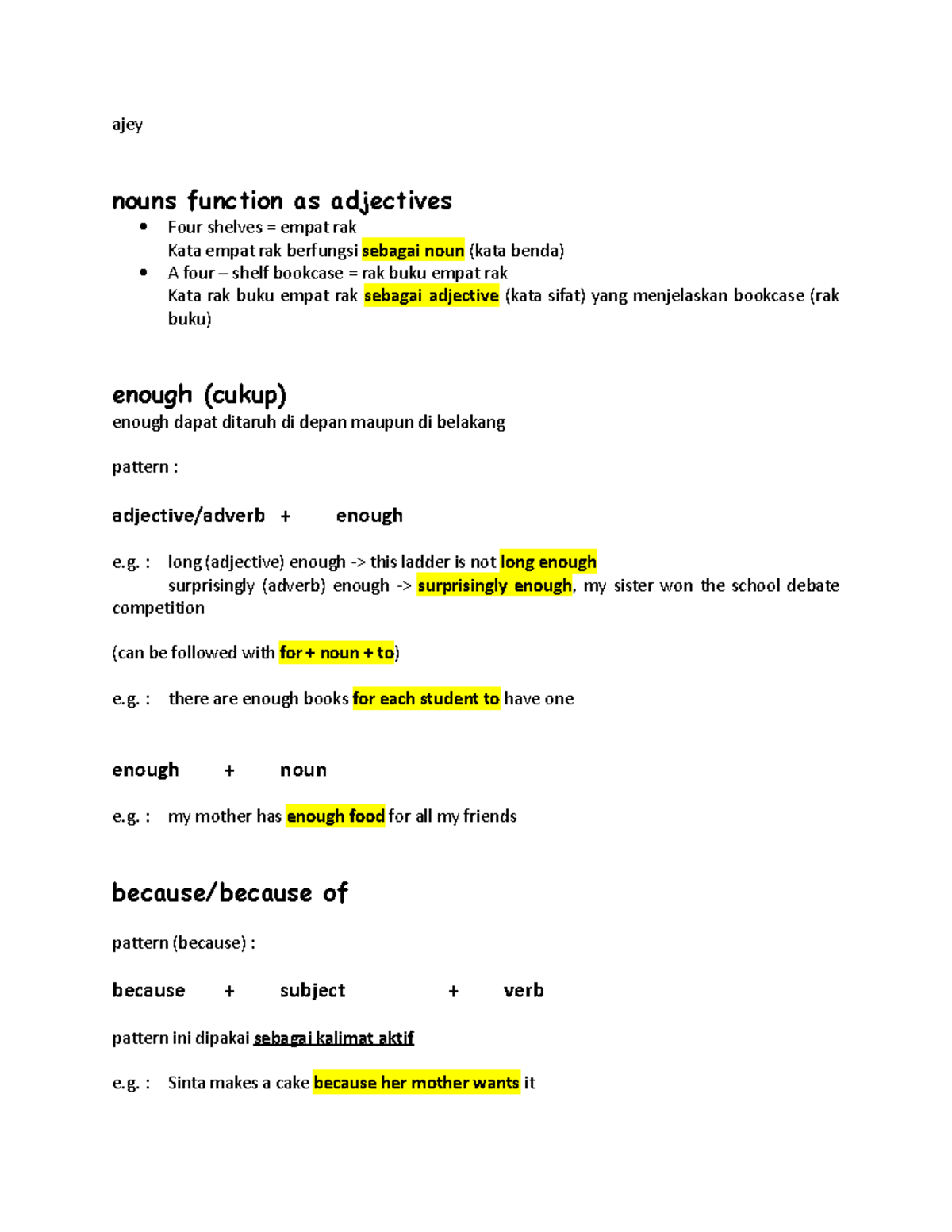 Ajey summary example ajey nouns function as adjectives Four shelves