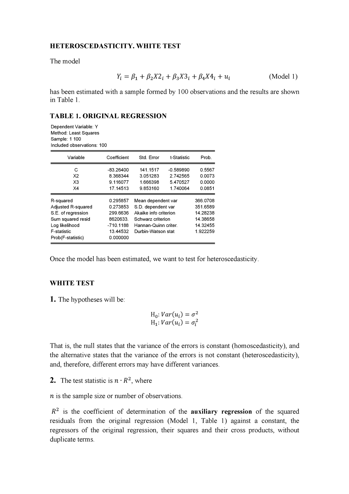 White Test Econometria - Notes from classes and slides ...