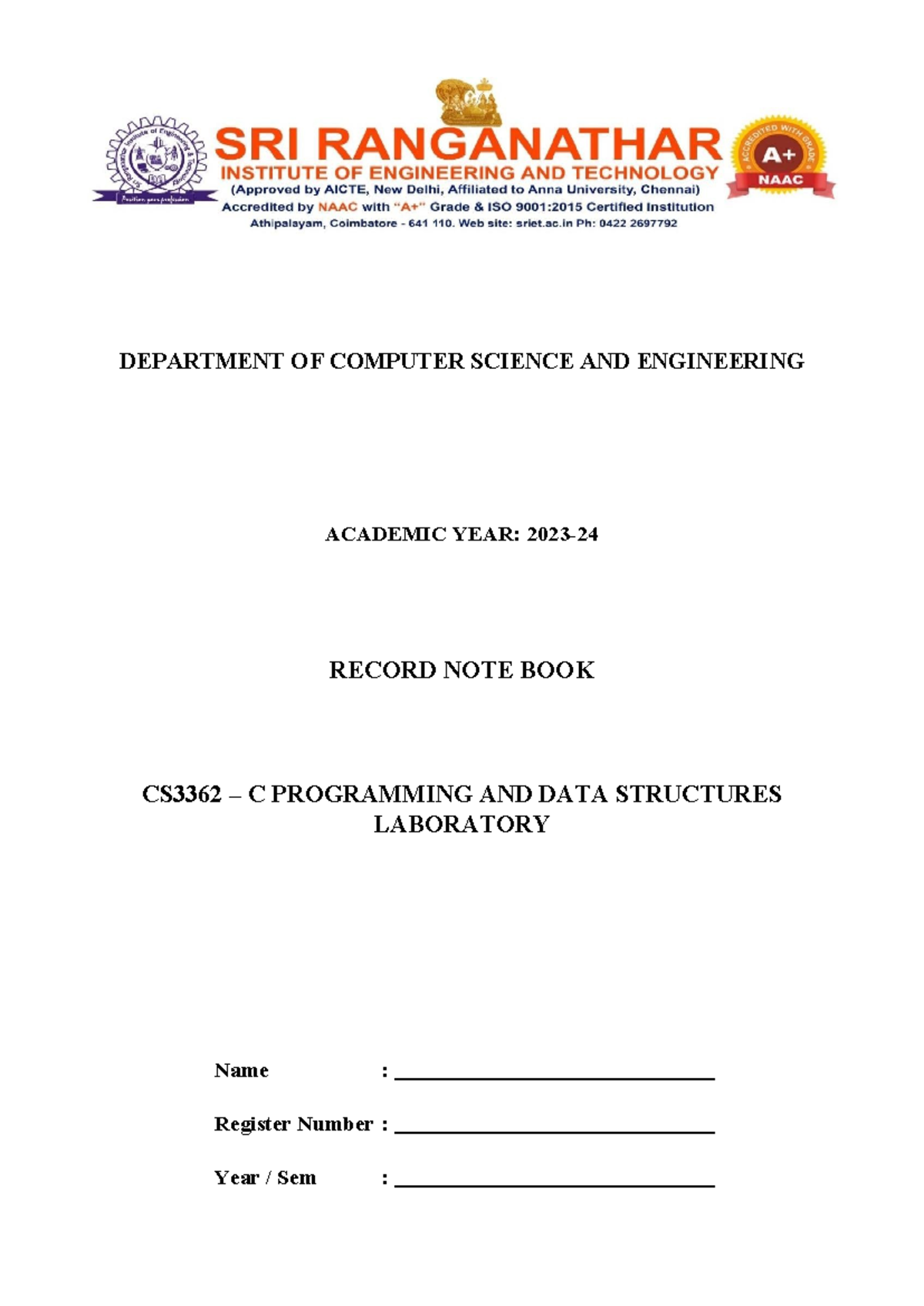 Manual C DS Final - DEPARTMENT OF COMPUTER SCIENCE AND ENGINEERING ...