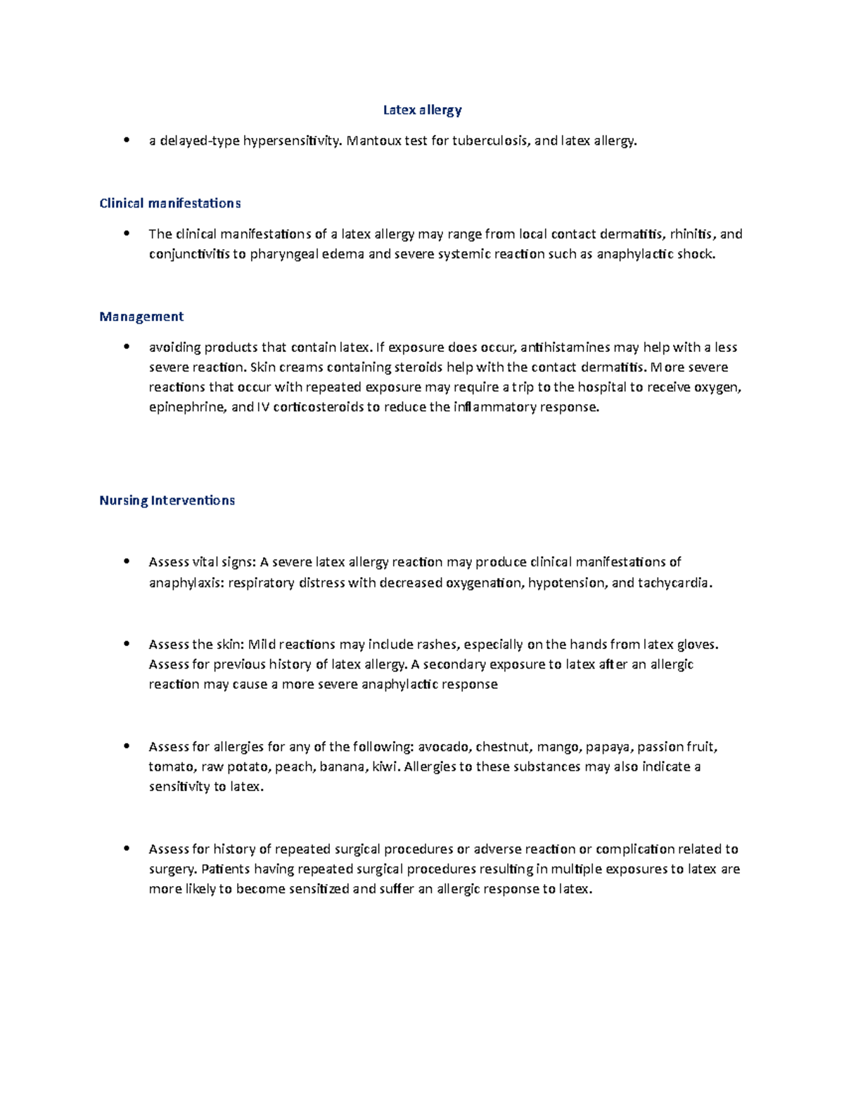 Latex allergy lecture notes Latex allergy a delayedtype
