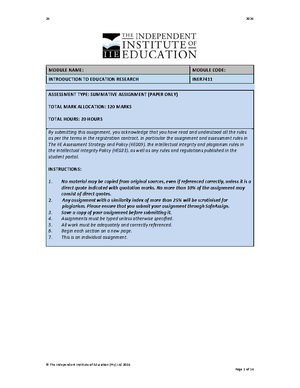 Introduction To Research Assingment 1 - © The Independent Institute of ...