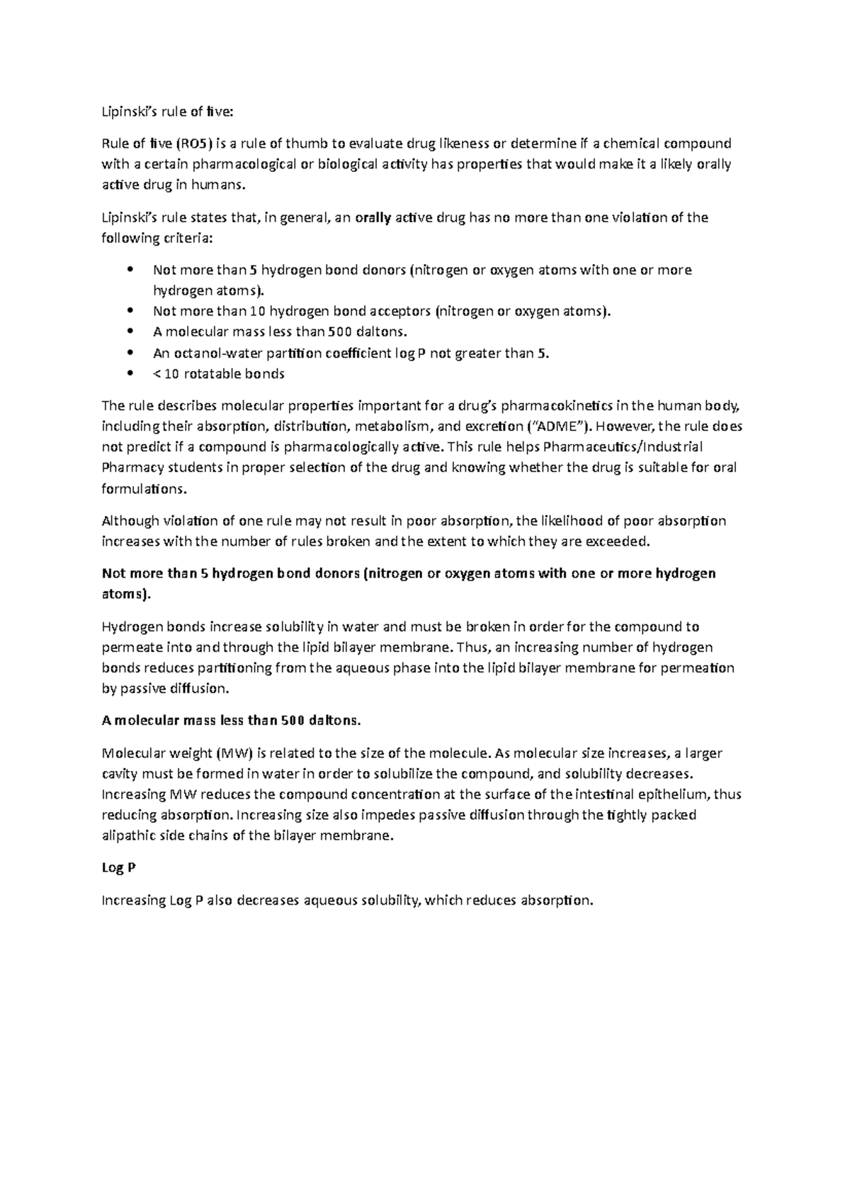 Lipinski rule of five - rule of five: Rule of five (RO5) is a rule of ...