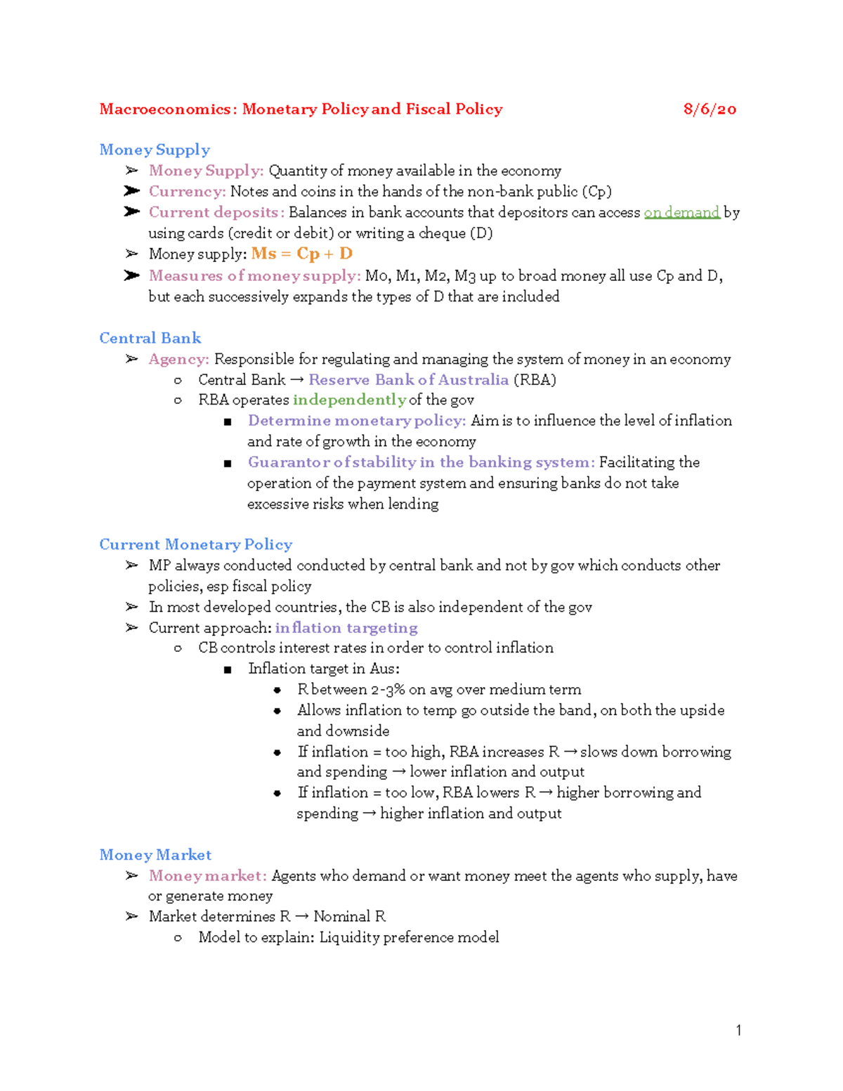 ECO WK10 LEC - Lecture notes 10 - Macroeconomics: Monetary Policy and ...