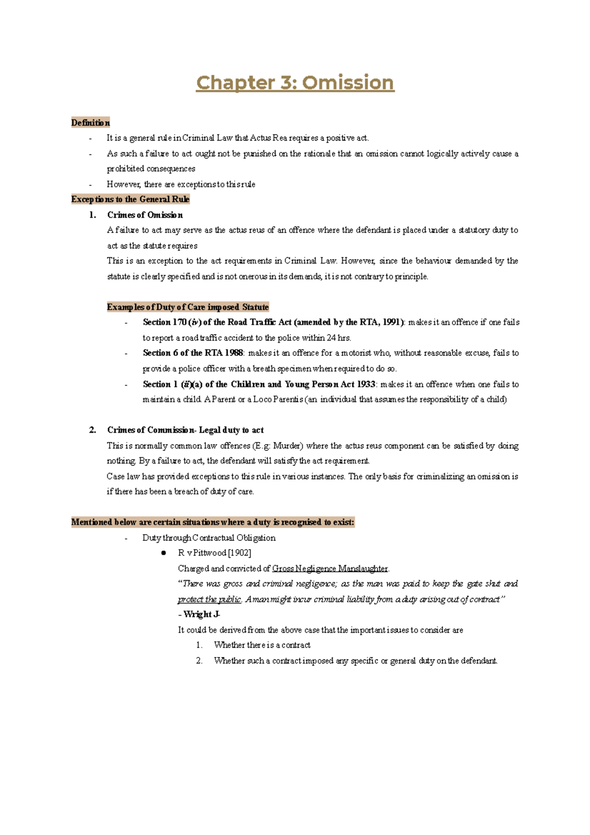 Chapter 3 Omission Chapter 3 Omission Definition It is a general