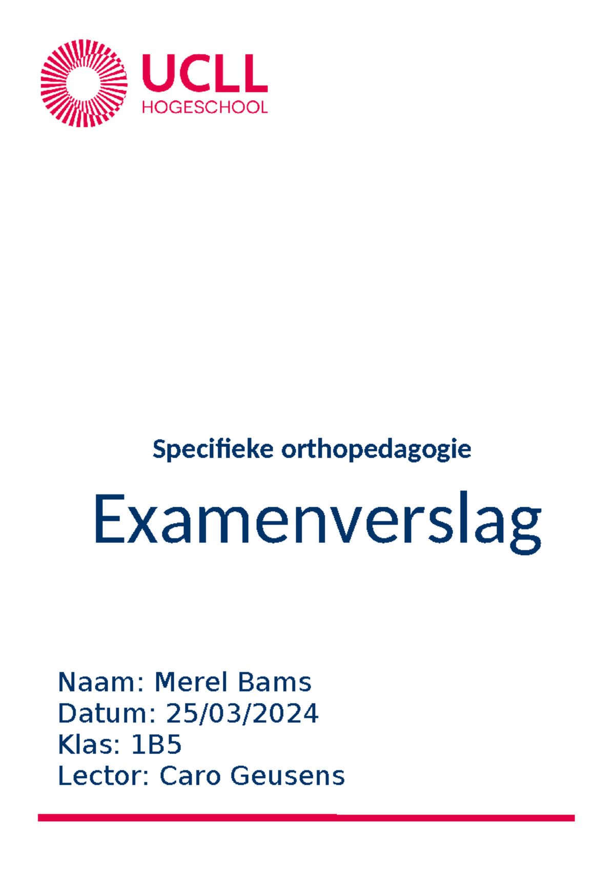 Examenverslag Specifieke Orthopedagogie - Specifieke Orthopedagogie ...