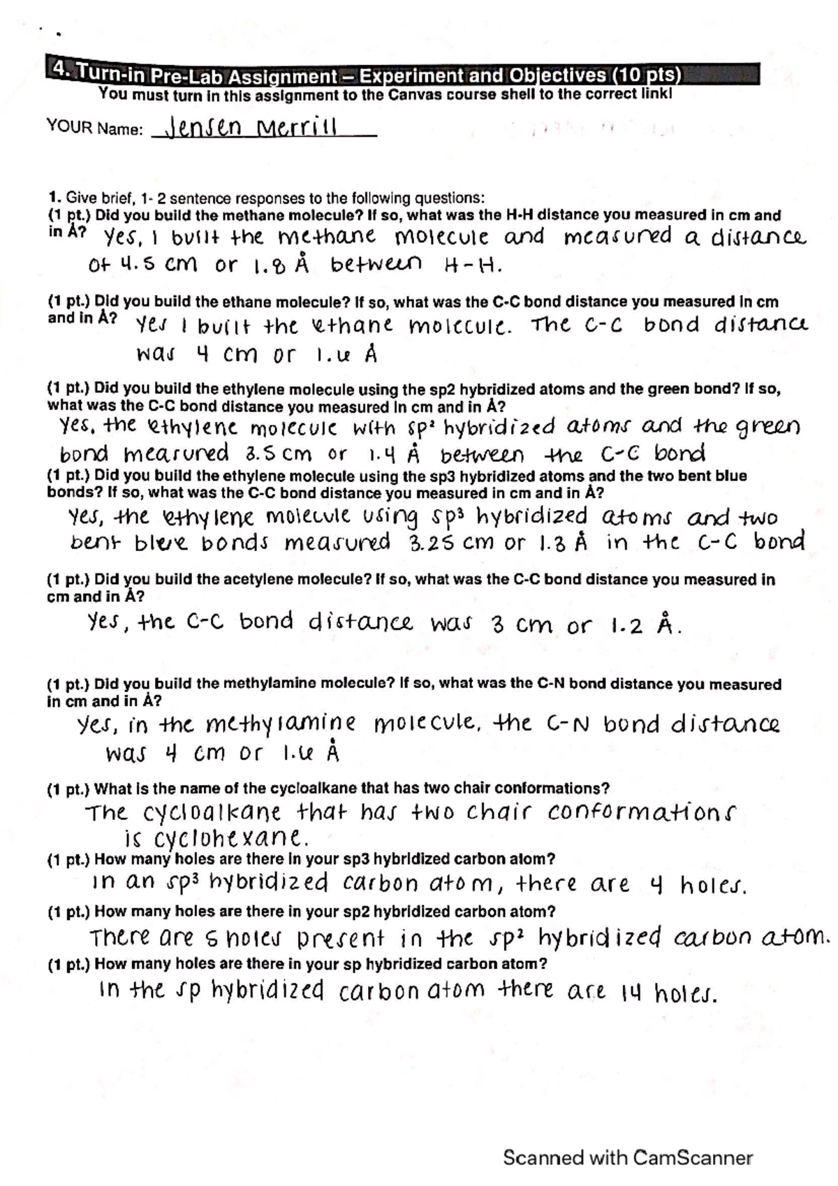 Chm 237 Molecular Models Objective Ques Studocu