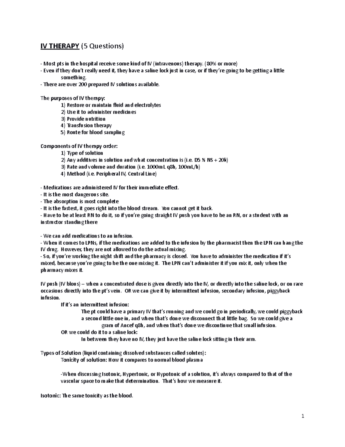1 IV Therapy - this notes will help you - SPE-101-12 - BU - Studocu