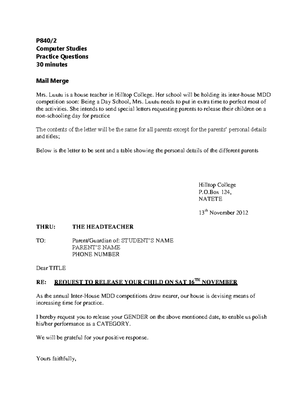 Mail Merge - Good for revision - P840/ Computer Studies Practice ...