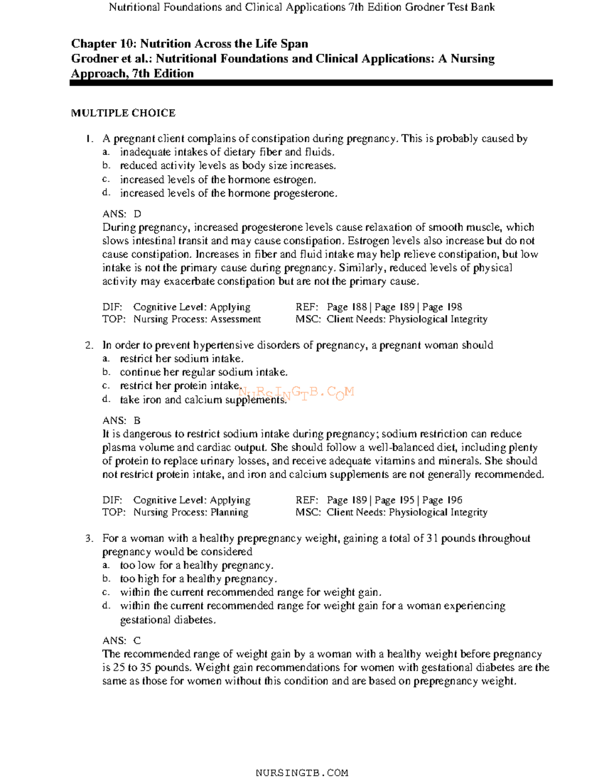 TB Nutrition CH 10 NURSINGTB Chapter 10 Nutrition Across The Life Span Grodner Et Al StuDocu