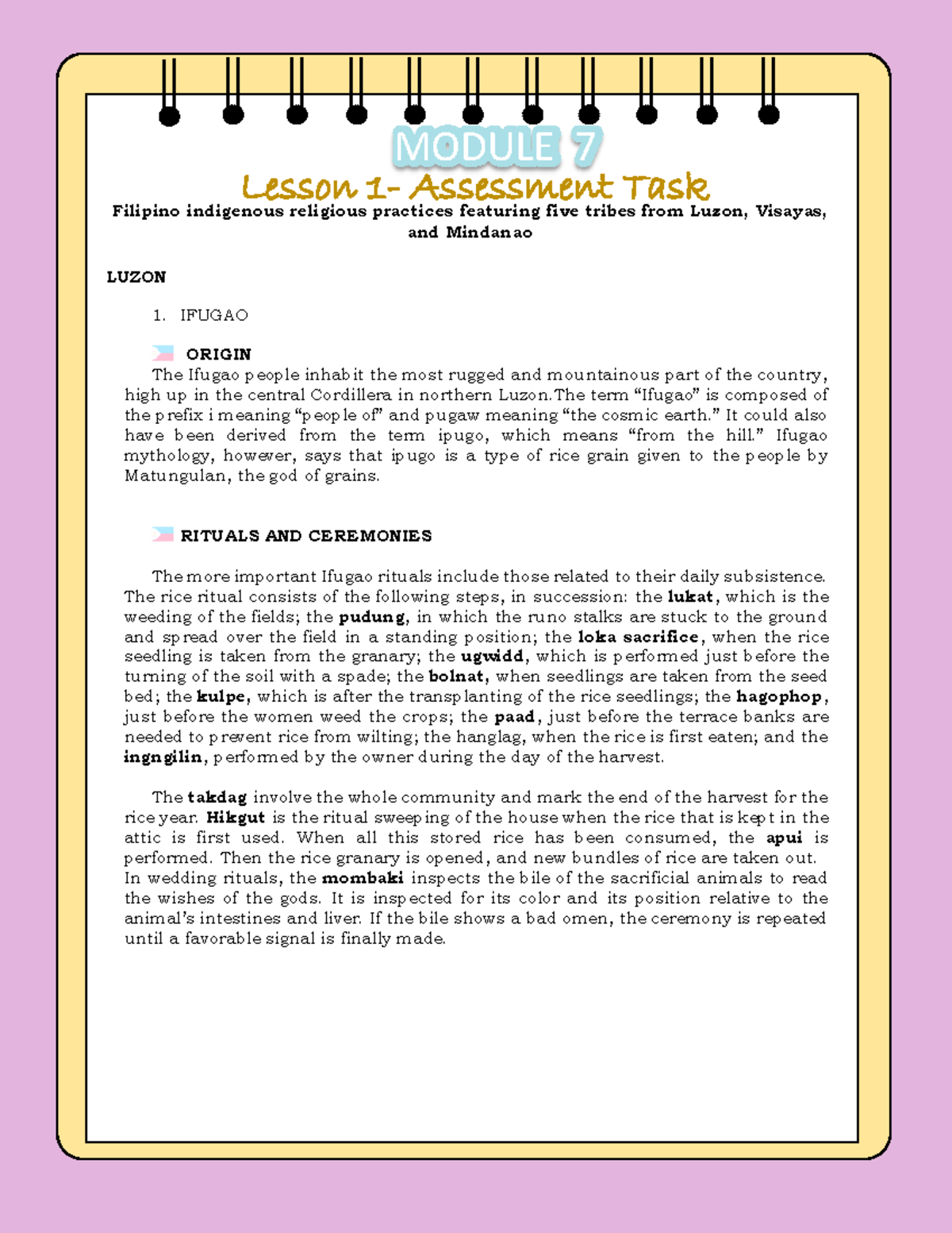 Module 7 Lesson 1 Assessment task - MODULE 7 Lesson 1- Assessment Task ...