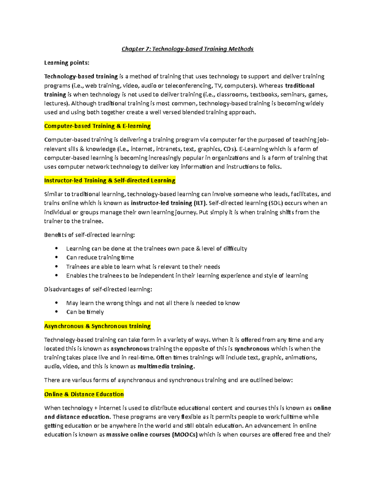 Chapter 7 Summary - notes - Chapter 7: Technology-based Training ...