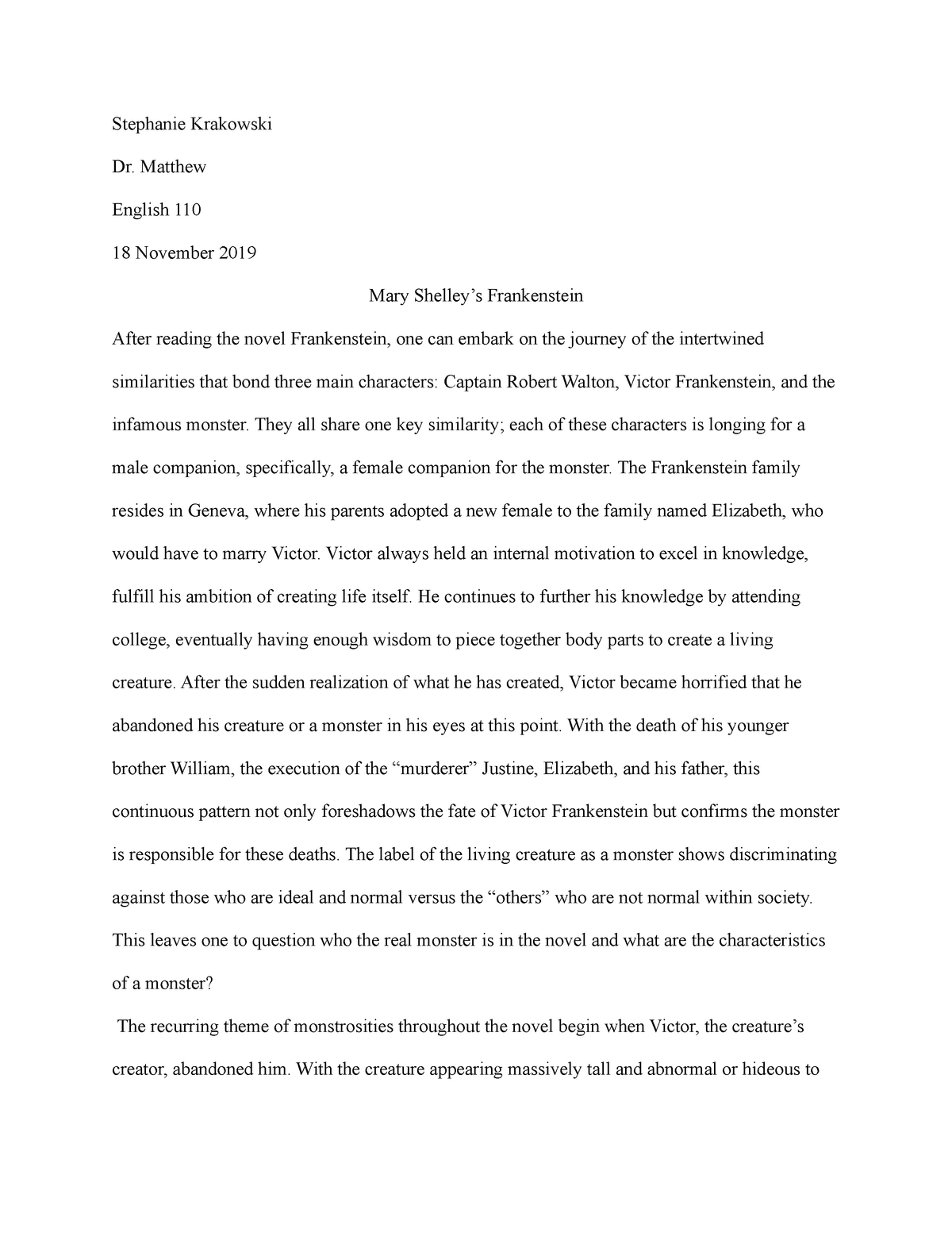 frankenstein essay introduction