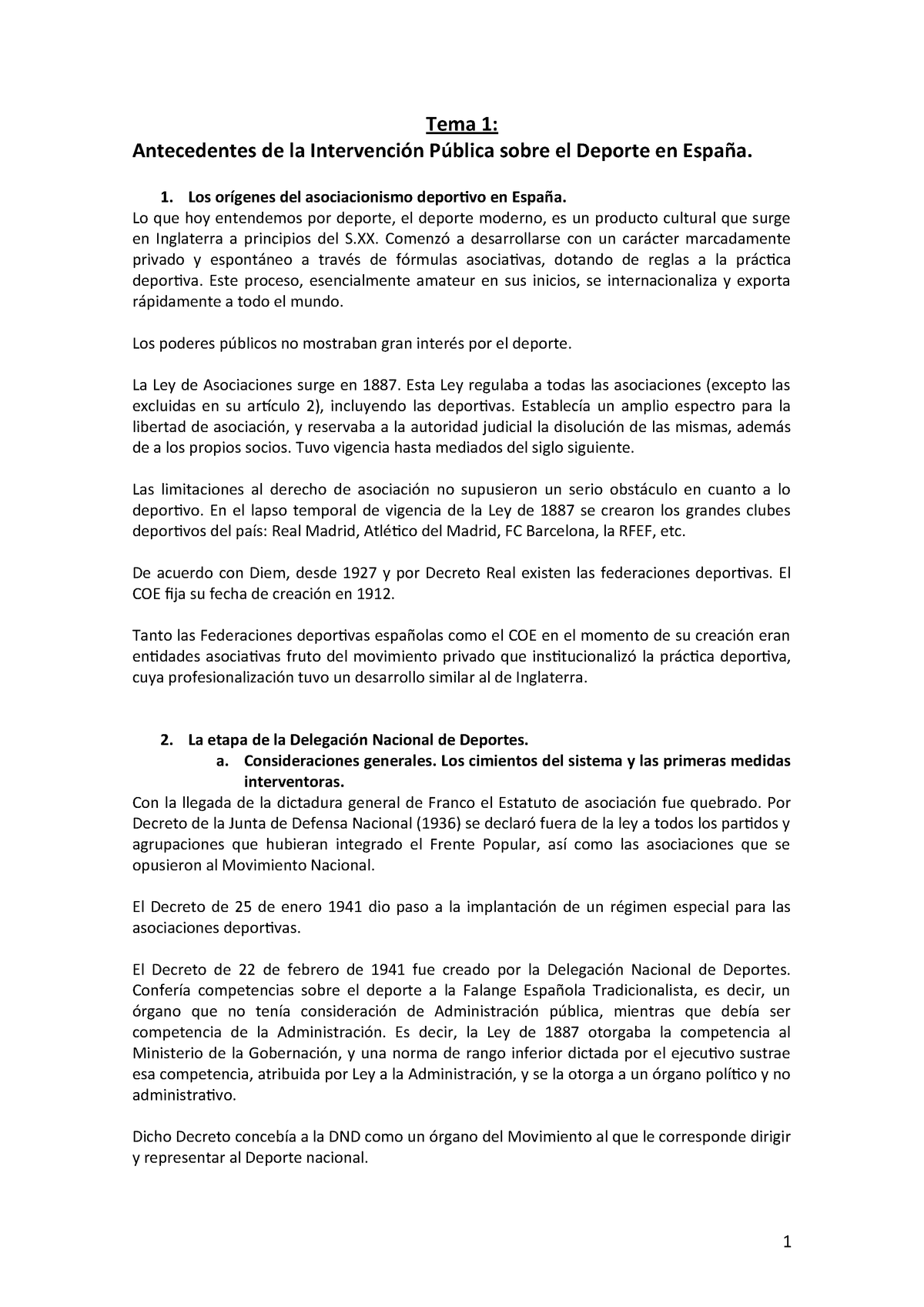 Tema 1 Resumen Apuntes 1 Tema Antecedentes De La Intervenci Blica Sobre El Deporte En Espa Los Or Genes Del Asociacionismo Deportivo En Espa Lo Que Studocu