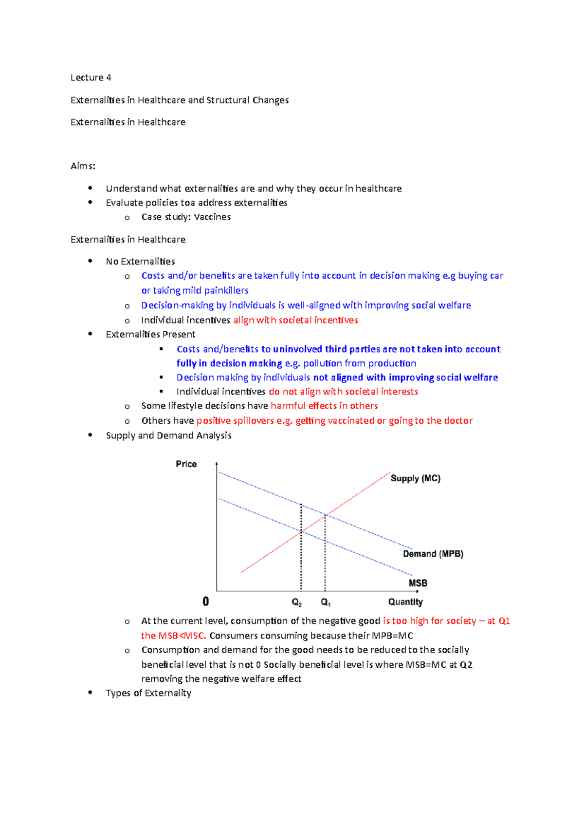 Lecture 4 Health Economics - Lecture 4 Externalities in Healthcare and ...