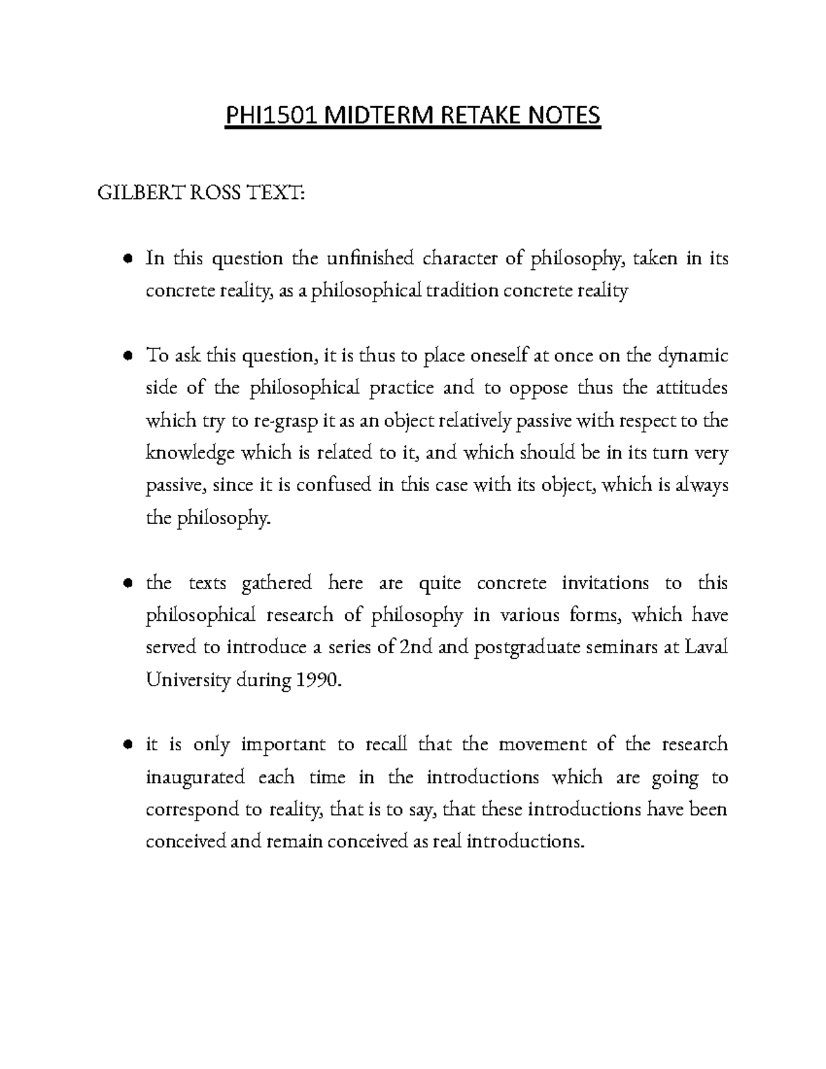 Notes FOR Midterm Retake - PHI1501 MIDTERM RETAKE NOTES GILBERT ROSS ...
