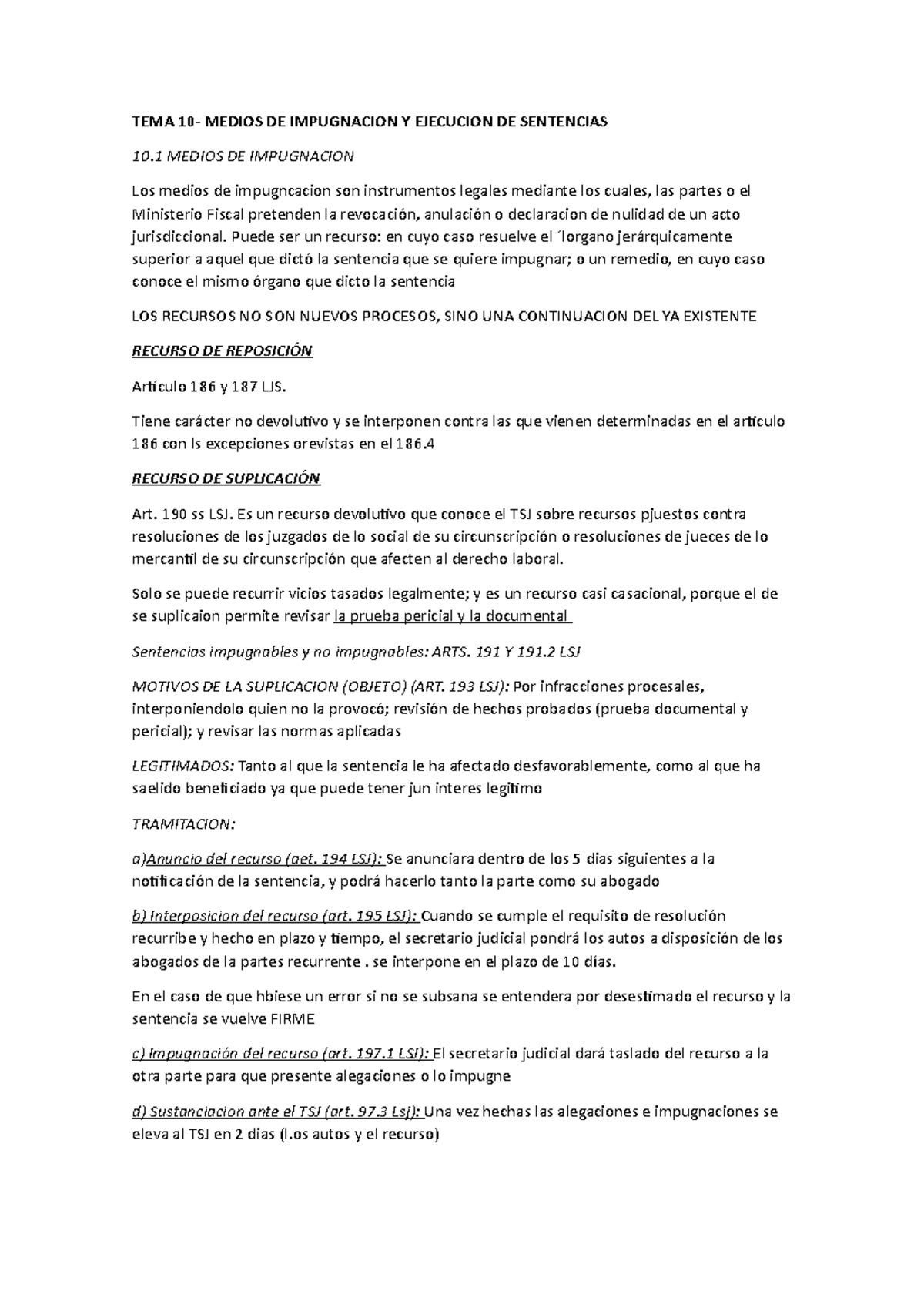 Resumen TEMA 10- Medios DE Impugnacion Y Ejecucion DE Sentencias - TEMA ...