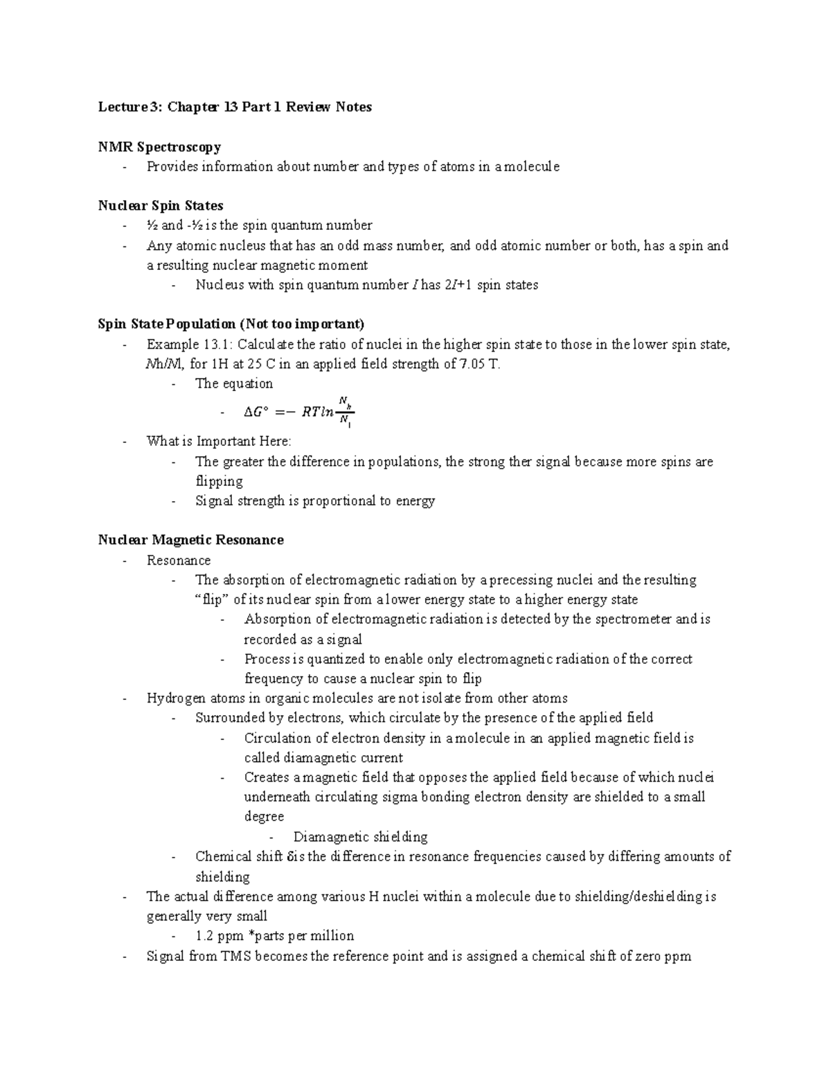 Lecture 3 Chapter 13 Part 1 Review Notes - Lecture 3: Chapter 13 Part 1 ...