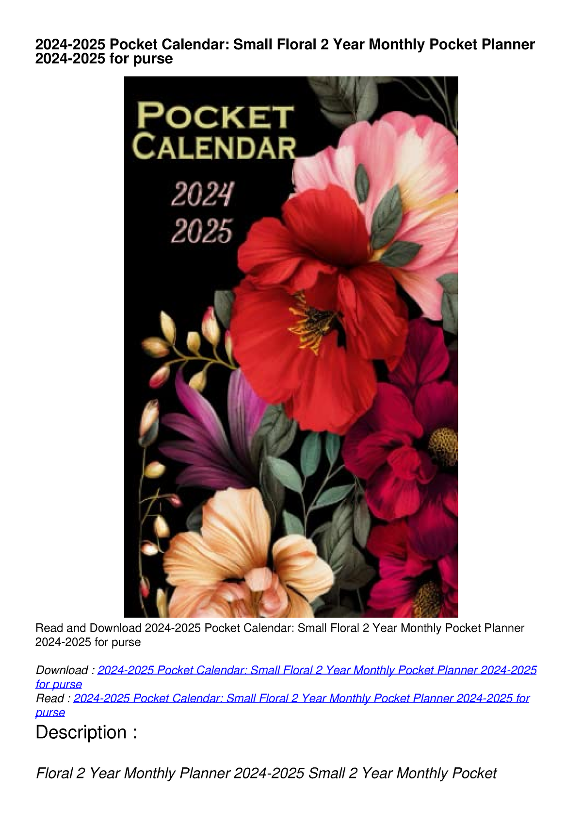 PDF/READ/DOWNLOAD 20242025 Pocket Calendar Small Floral 2 Year