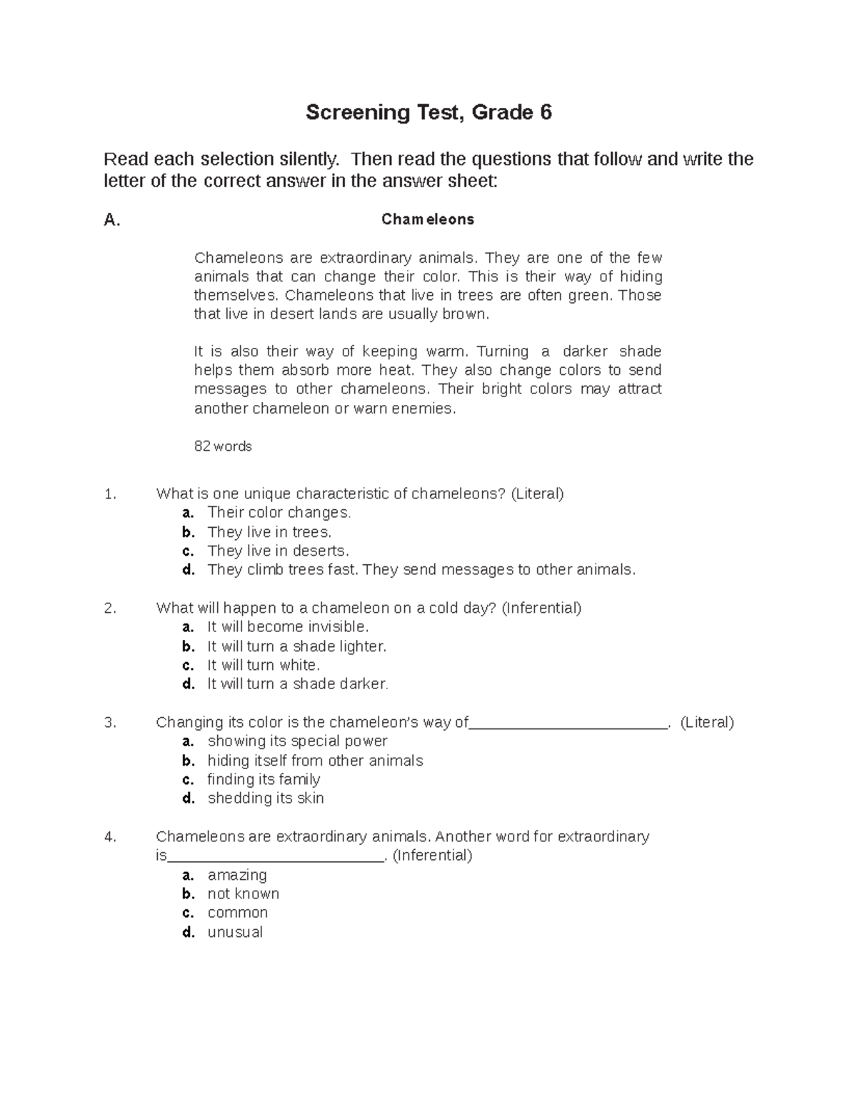 English-GST-PHIL-IRI GC - Screening Test, Grade 6 Read each selection ...