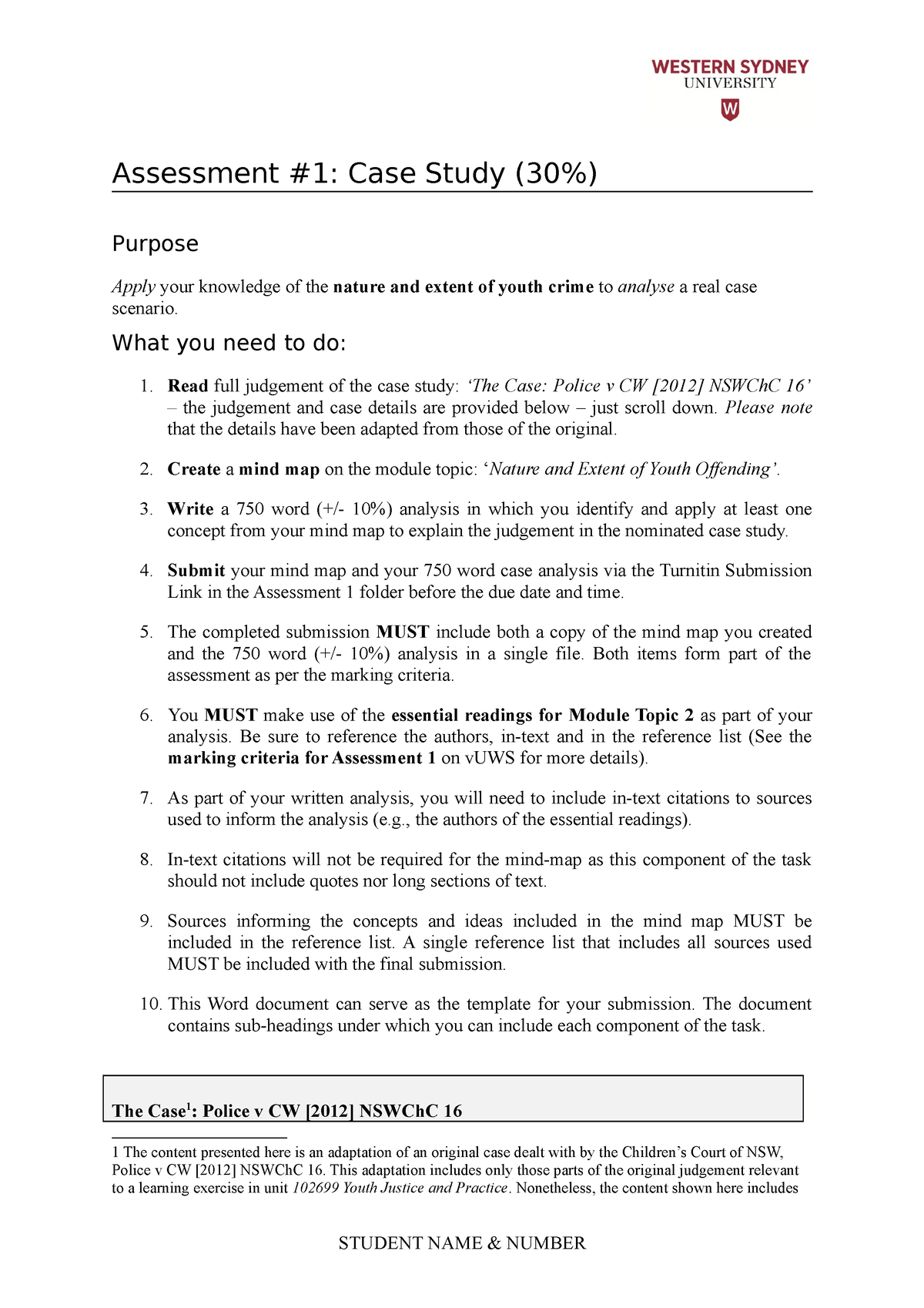 Assessment #1 Template Case Study 2023 (1) - Assessment #1: Case Study ...