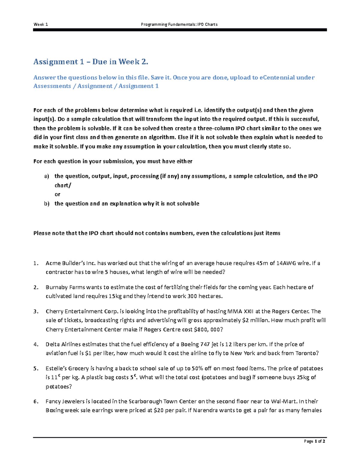 Assignment 01 - assign - Week 1 Programming Fundamentals: IPO Charts ...