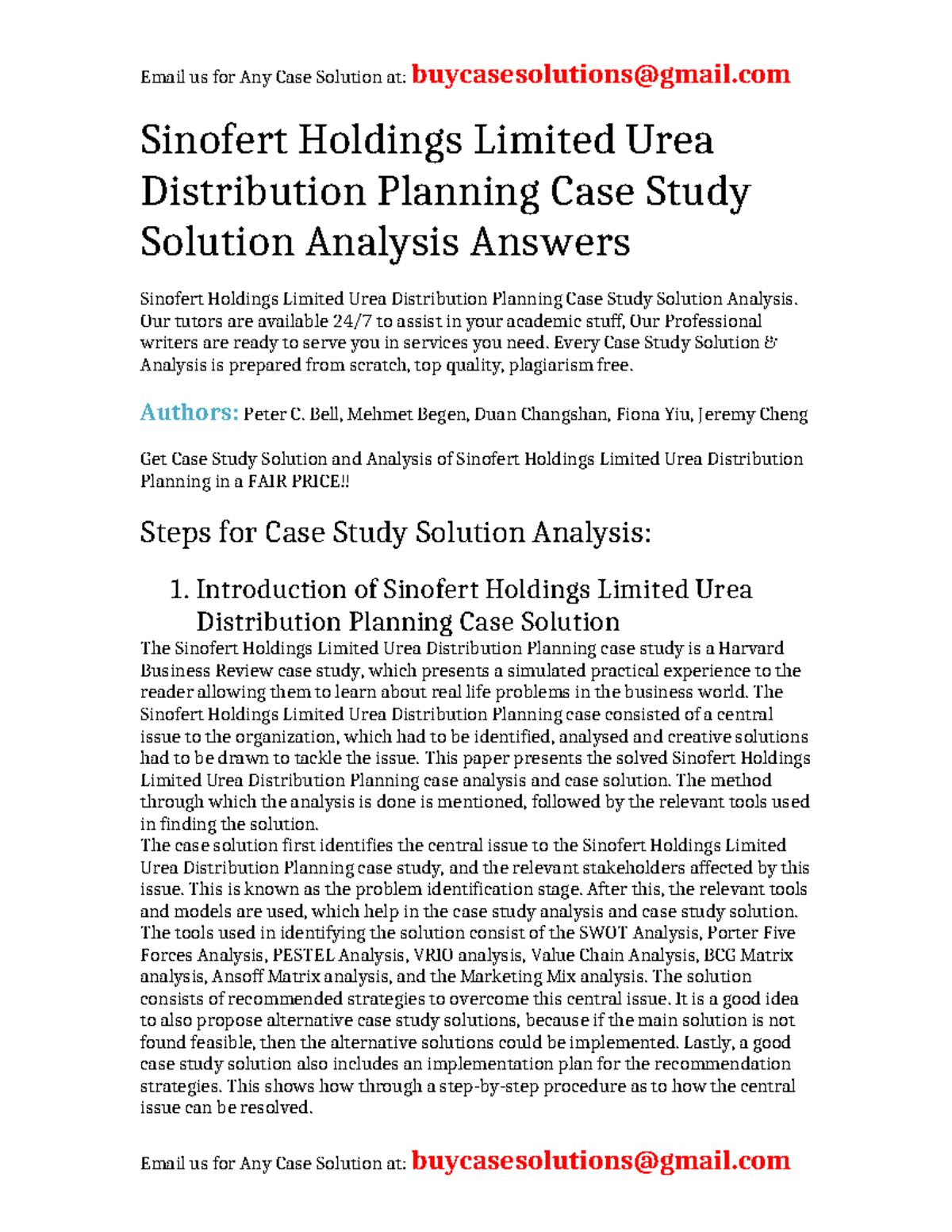 Case Solution Sinofert Holdings Limited Urea Distribution Planning ...