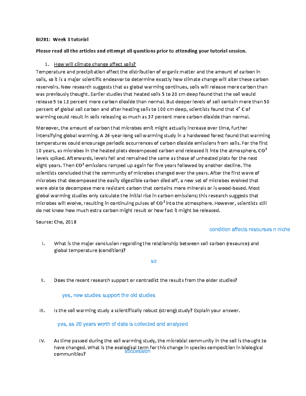 BI201 Tutorial 2 - BI201: Week 3 tutorial Please read all the articles ...