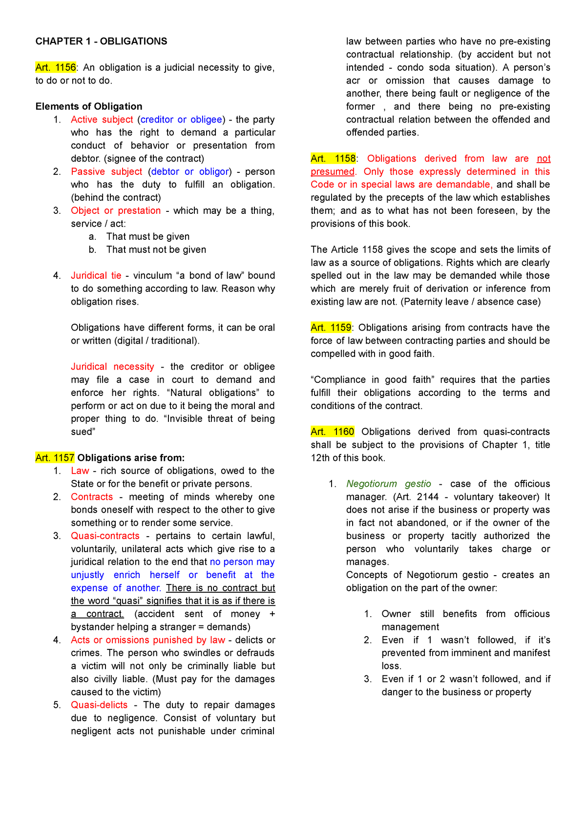 Obligations And Contract Module 1 Reviewer - CHAPTER 1 - OBLIGATIONS ...