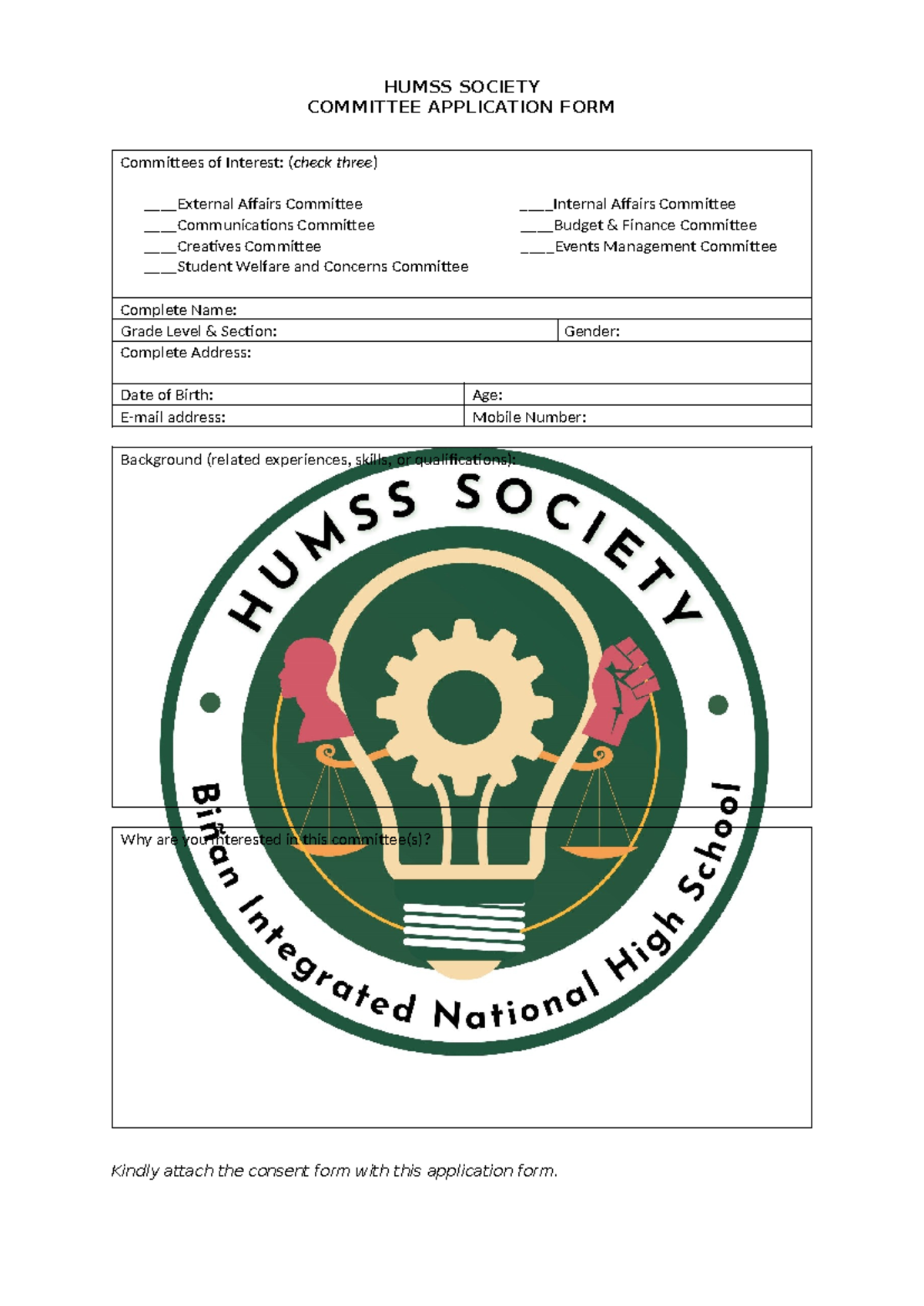 Committee-Application-Form - HUMSS SOCIETY COMMITTEE APPLICATION FORM ...