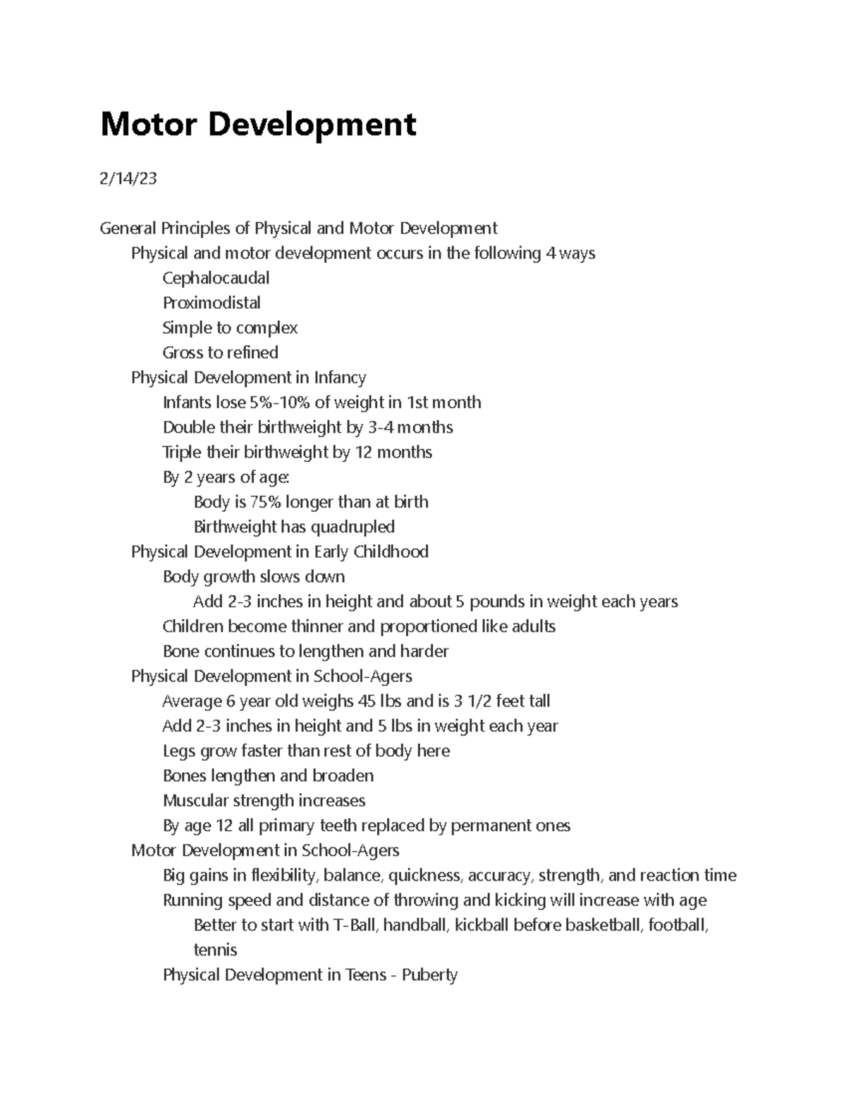 Motor Development - Motor Development 2/14/ General Principles of ...