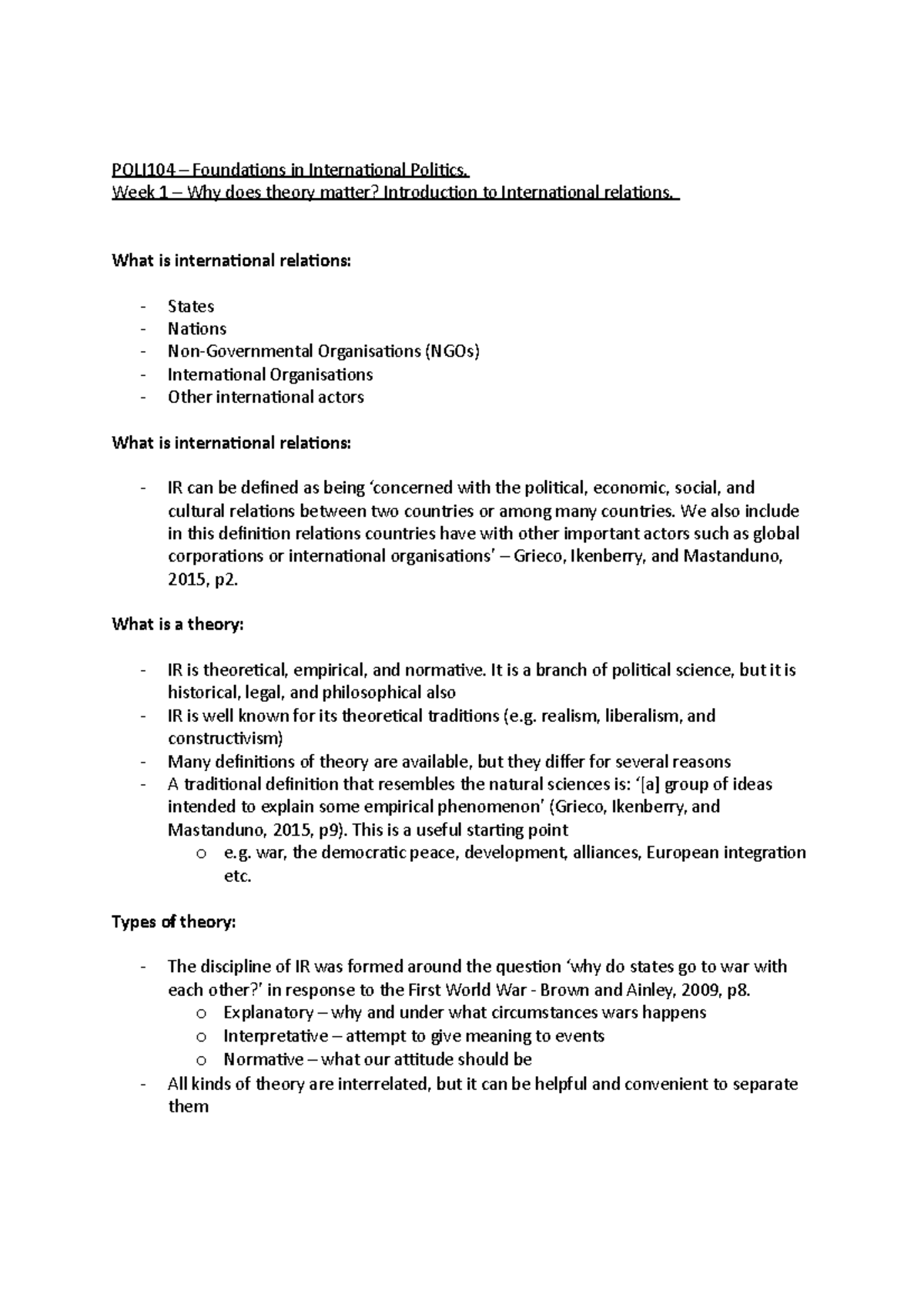 POLI104 – week 1 lecture - POLI104 – Foundations in International ...