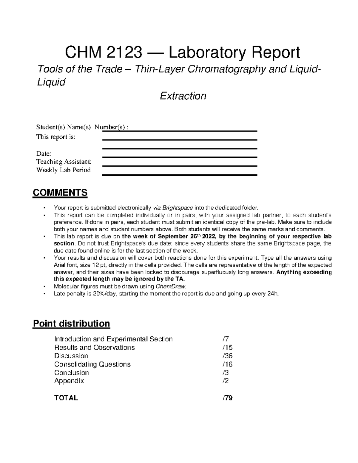 CHM2123 2022 Tlclle Report 300173925 1 - CHM 2123 — Laboratory Report ...