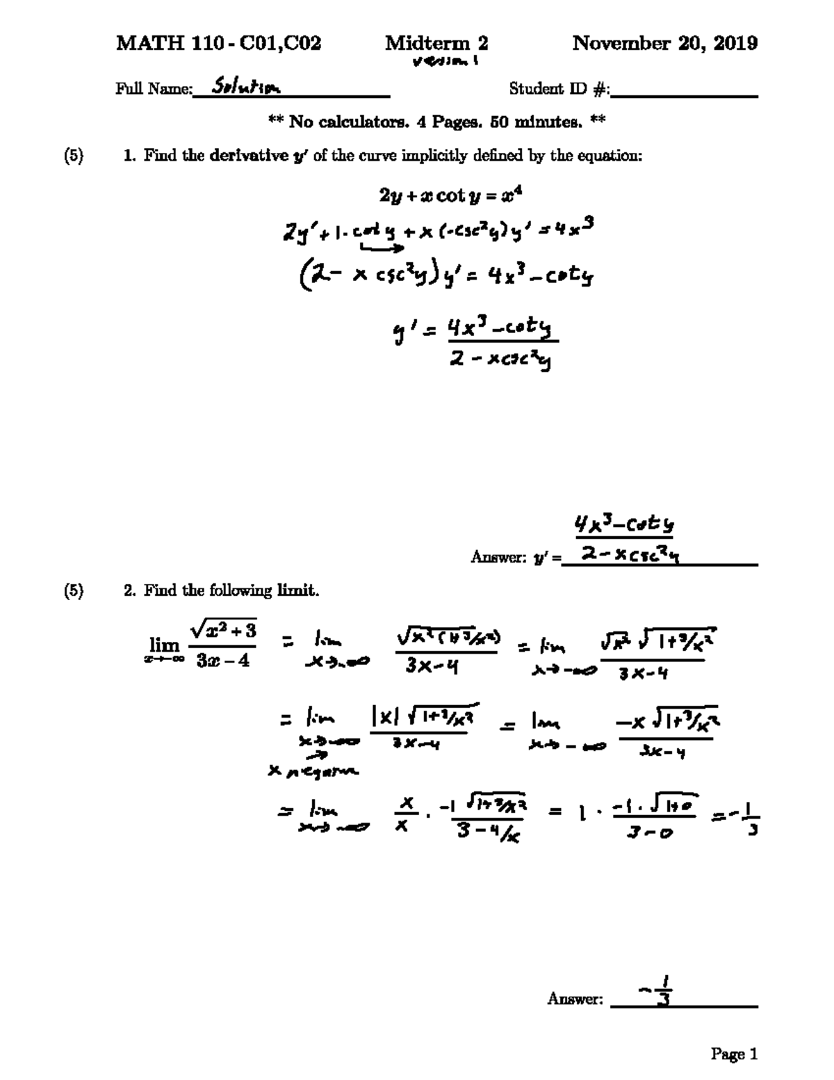 Midterm 2 - Very Important - MATH 110 - Studocu