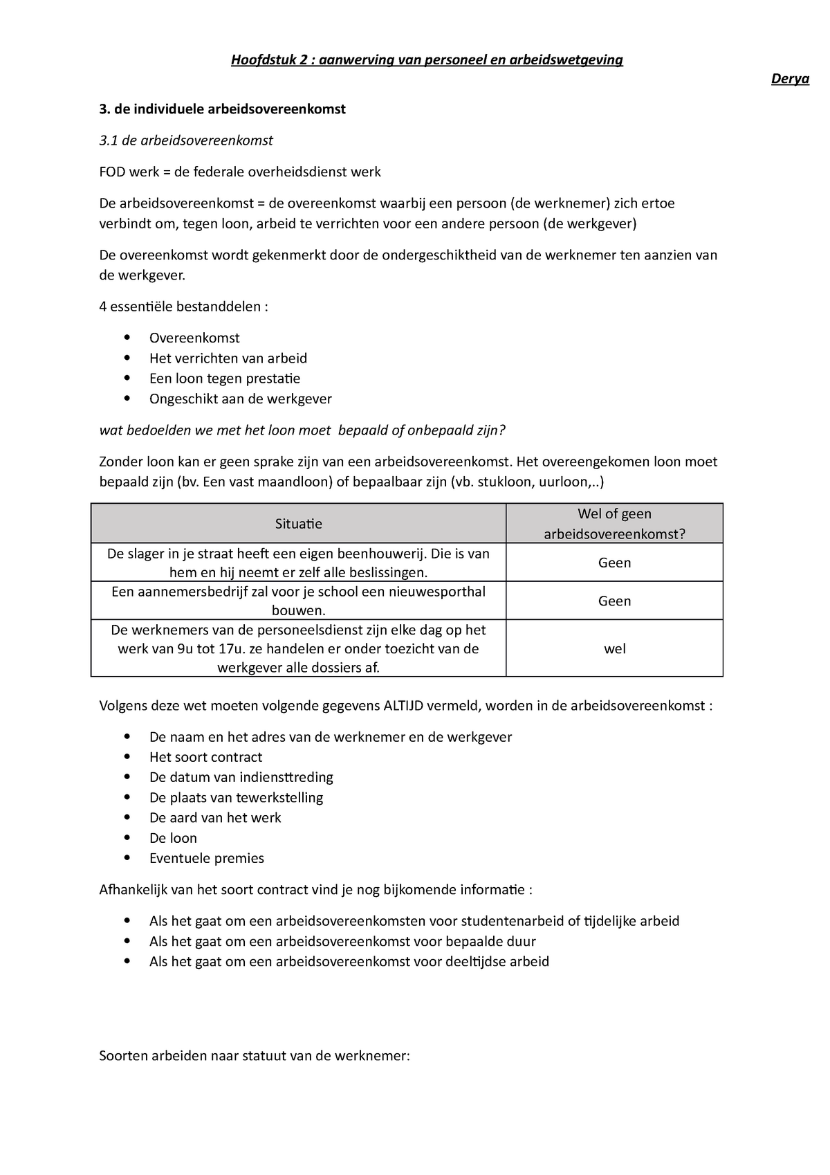 H2 Rood Boek 2 4 Tot Einde Derya 3 De Individuele Arbeidsovereenkomst 3 De Arbeidsovereenkomst Studocu