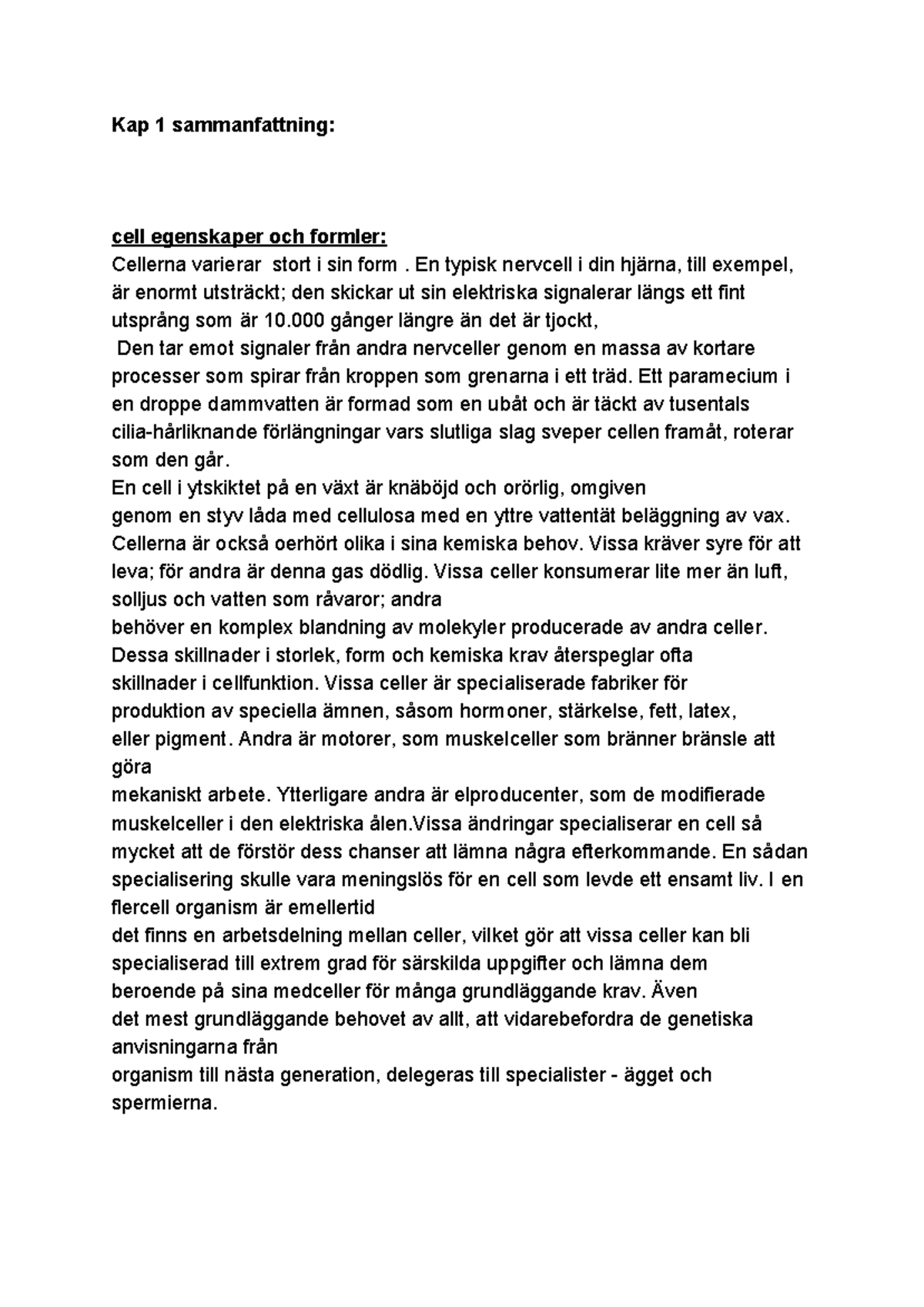 Essential cell Biology samman fattning hela kursen - Kap 1 ...