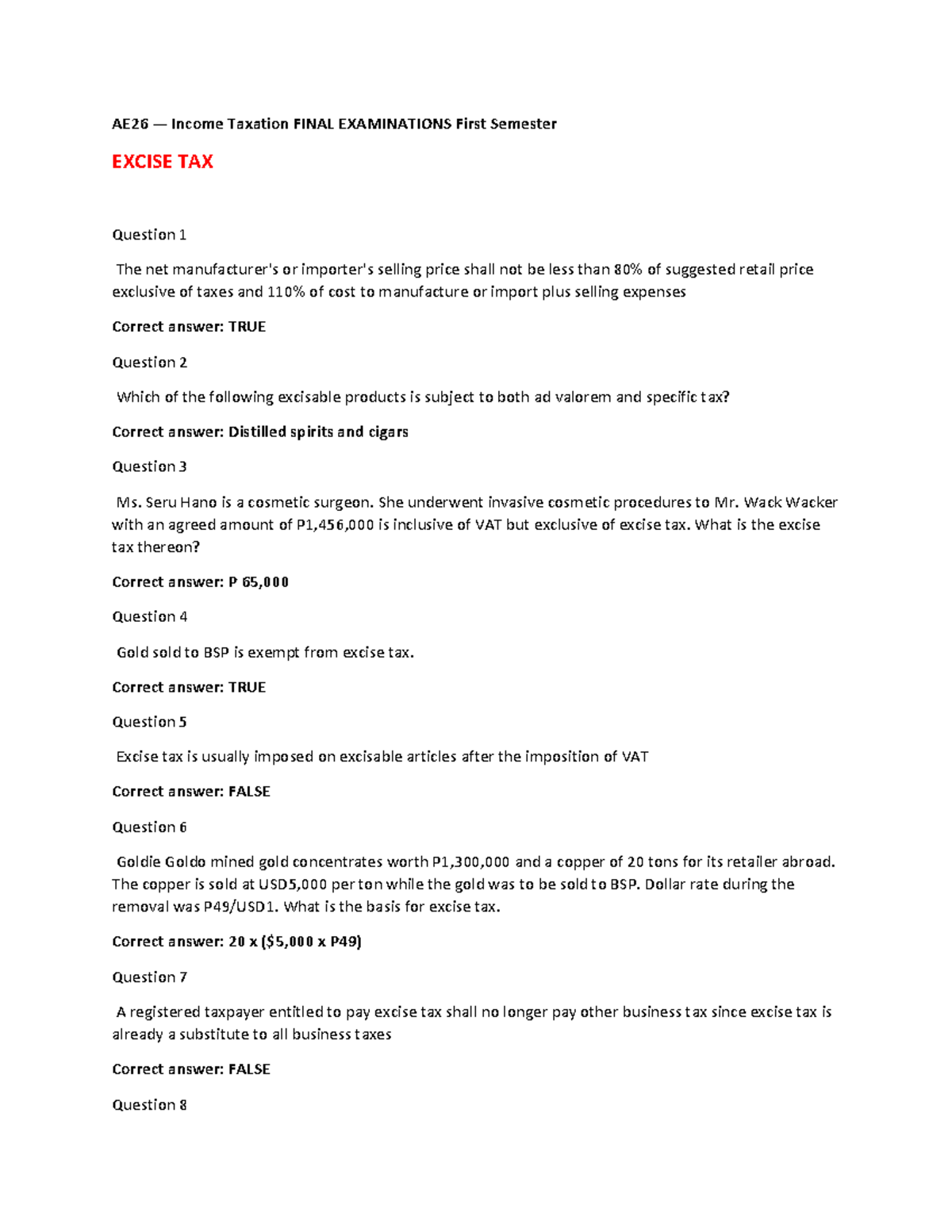 Income Tax Review Question pt 8 - AE26 — Income Taxation FINAL ...