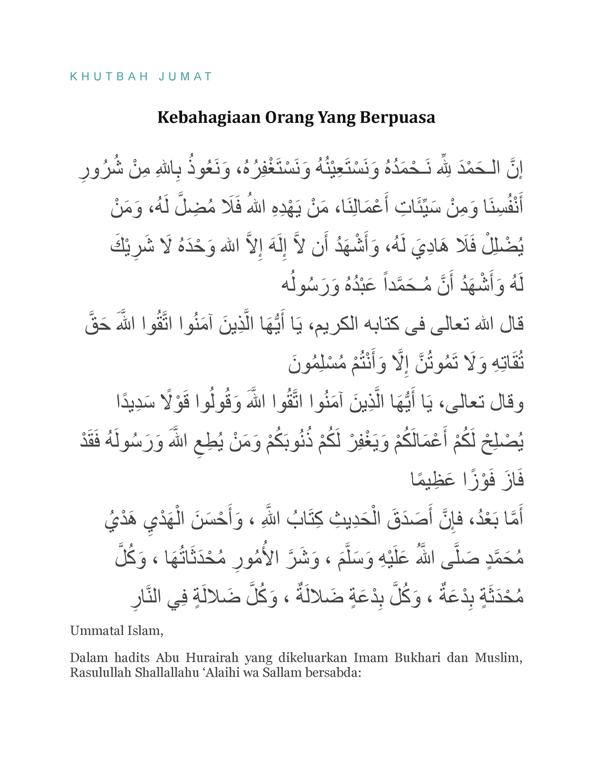 Khutbah Jumat Kebhagiaan Orang Yangberpuasa - K H U T B A H J U M A T ...