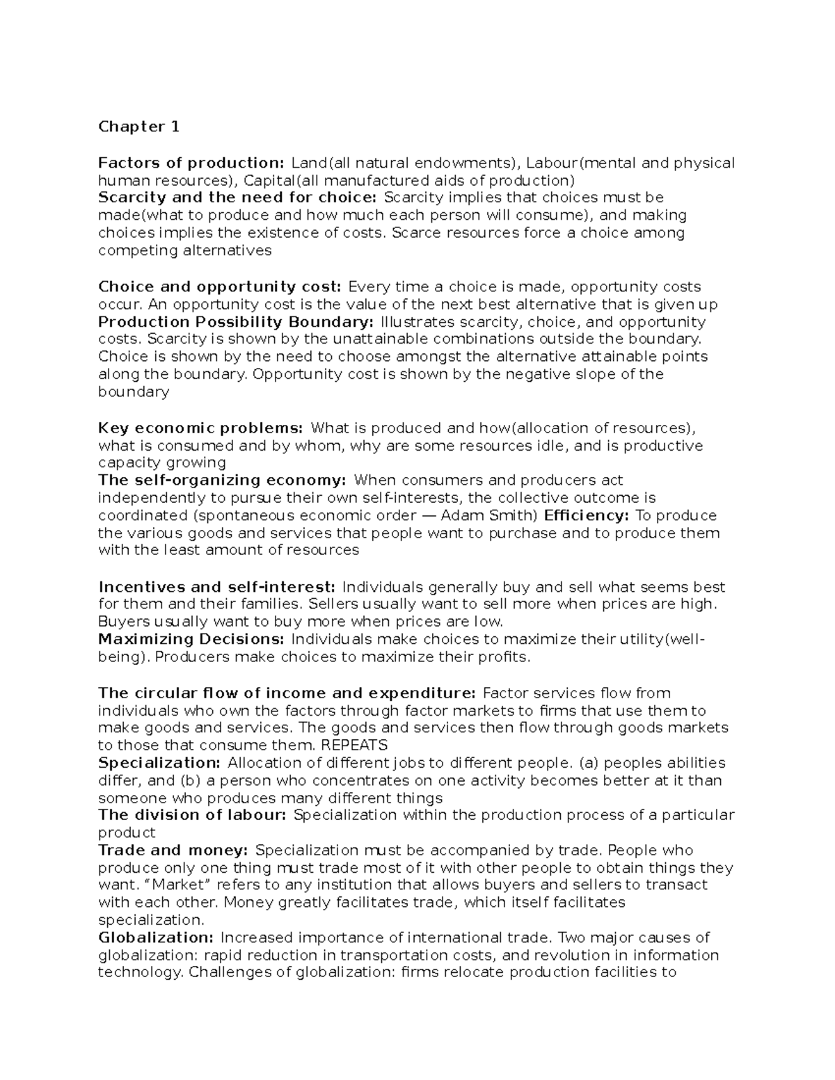 Econ 208 - notes - Chapter 1 Factors of production: Land(all natural ...