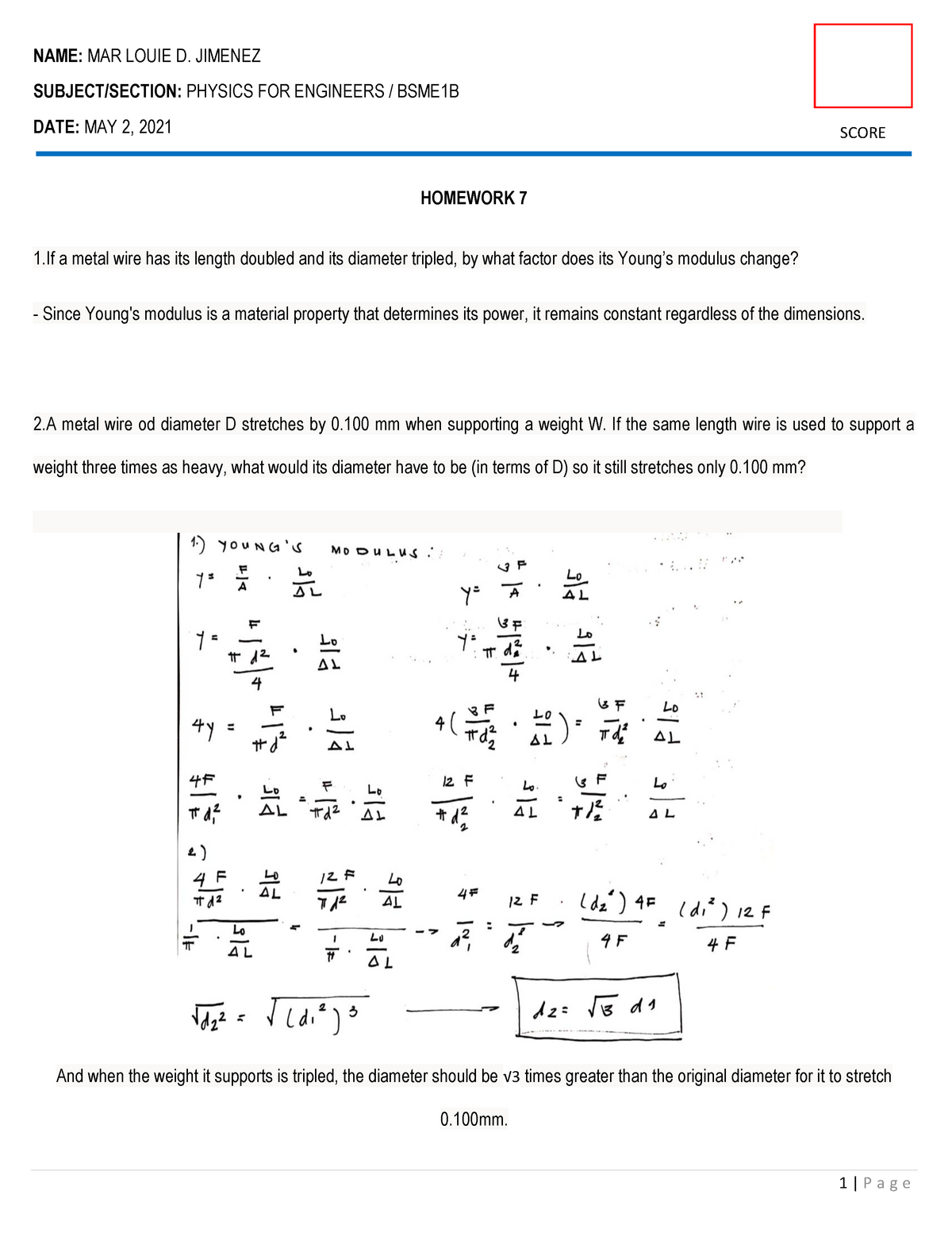 Homework 7- Jimenez - College Physics 1 - PangSU - Studocu