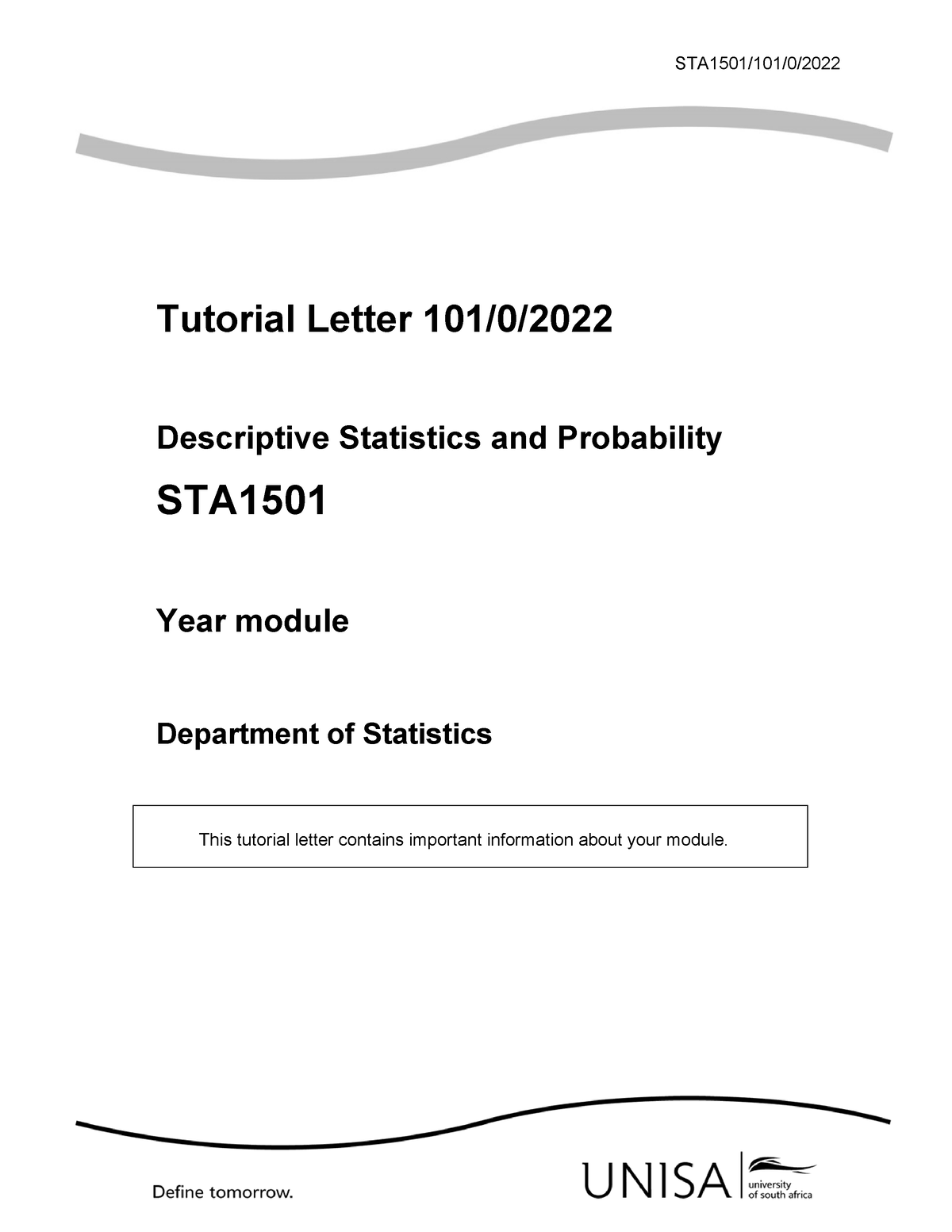 STA1501 2022 TL 101 0 - Tutorial Letter For 2022 Stat 1501 Lecture ...