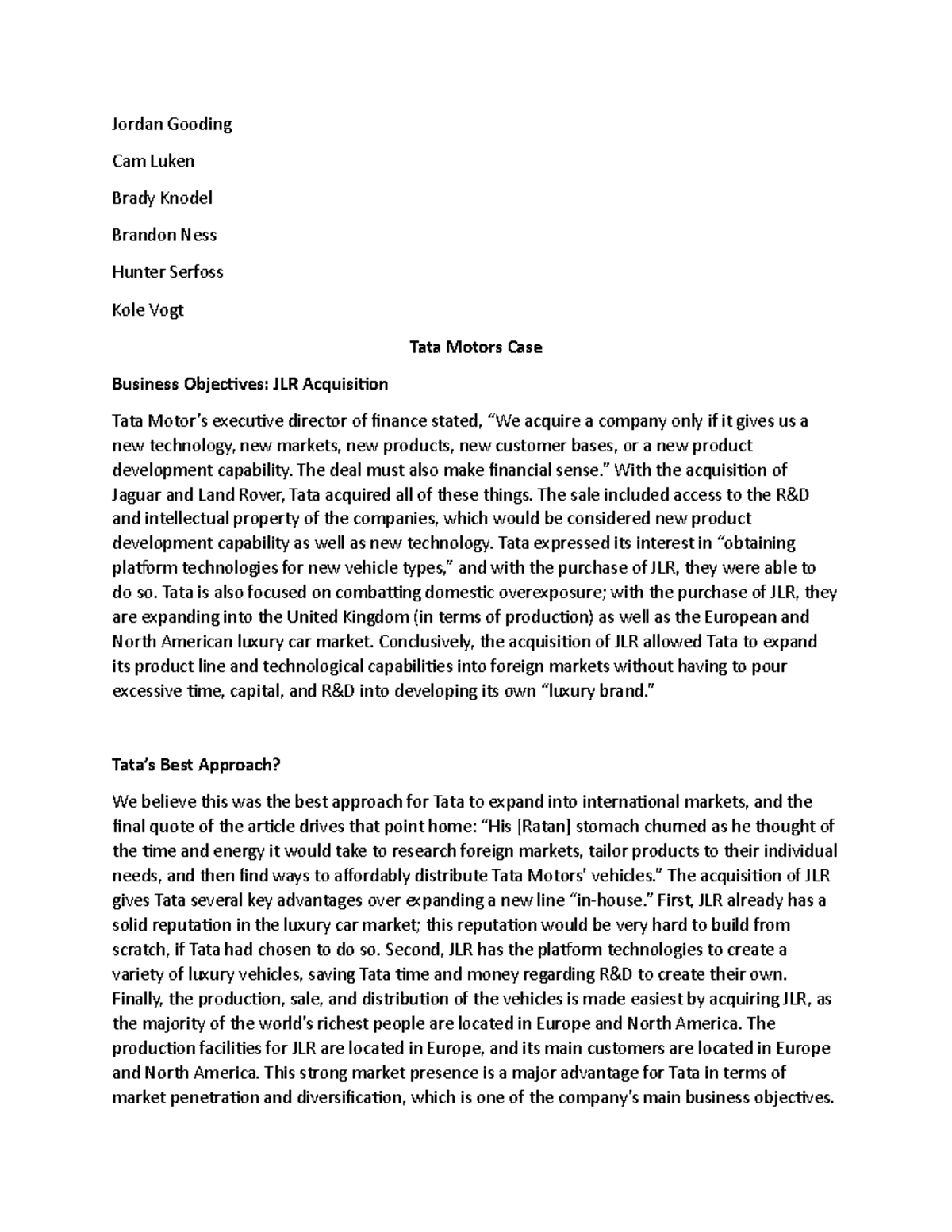 Tata Motors Case - Grade: A - Jordan Gooding Cam Luken Brady Knodel ...