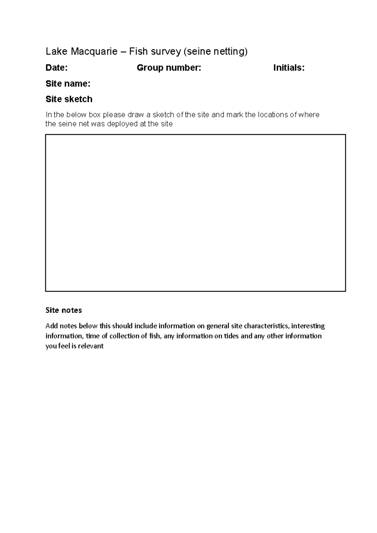 Lake Mac - field notes - Lake Macquarie – Fish survey (seine netting ...